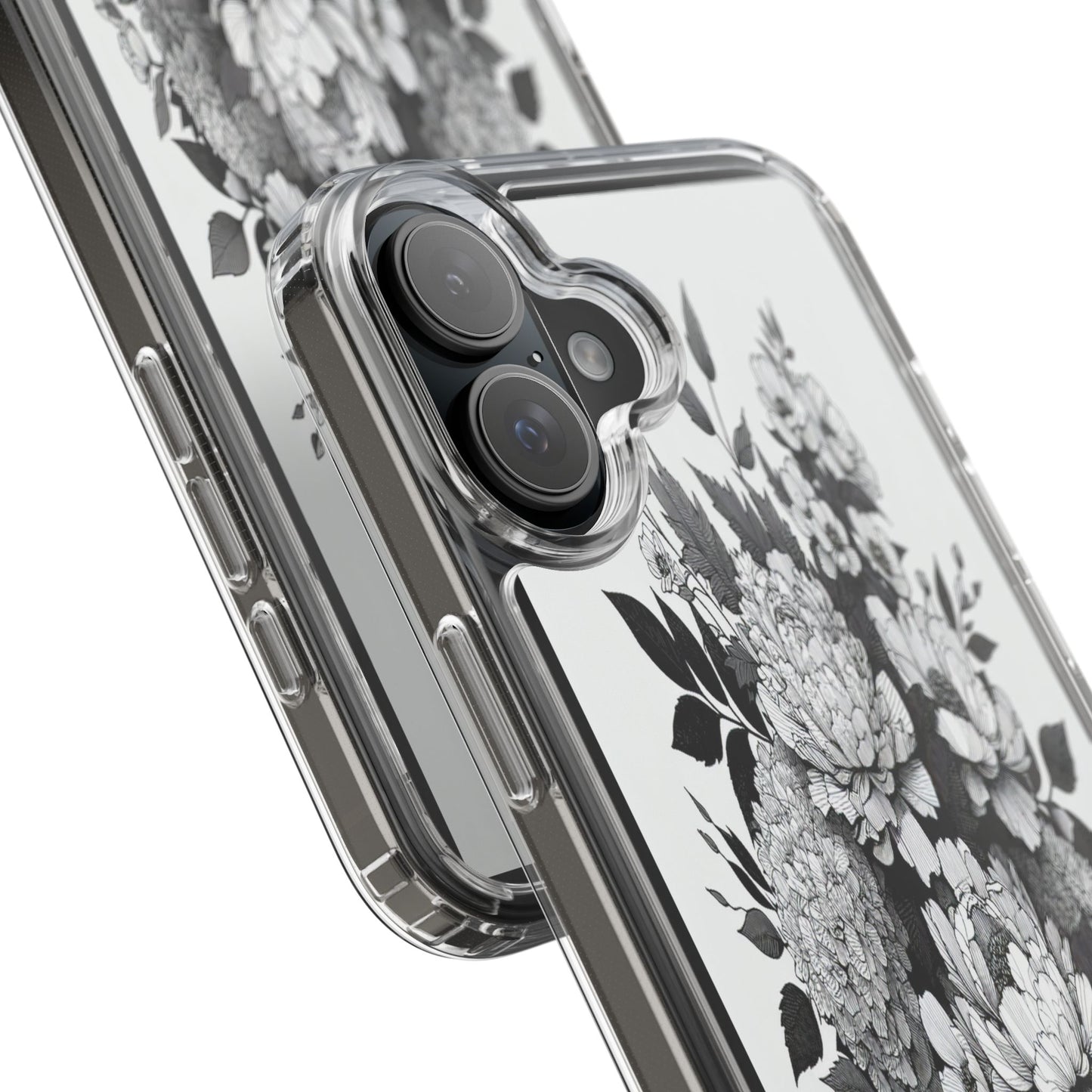 Transparent Floral Arrangement in Black and White Iphone Case Compatible With Iphone 16 15 14 - Clear Phone Cover