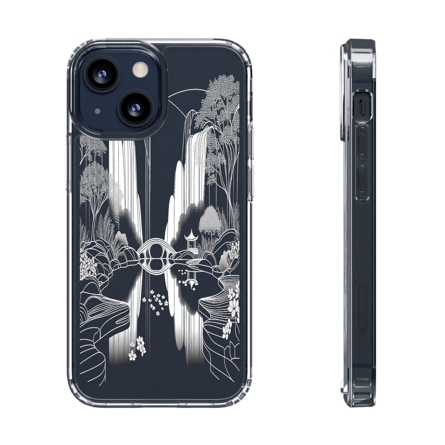 Transparent Waterfall Bridge Scene Iphone Case Compatible With Iphone 16 15 14 - Clear Phone Cover