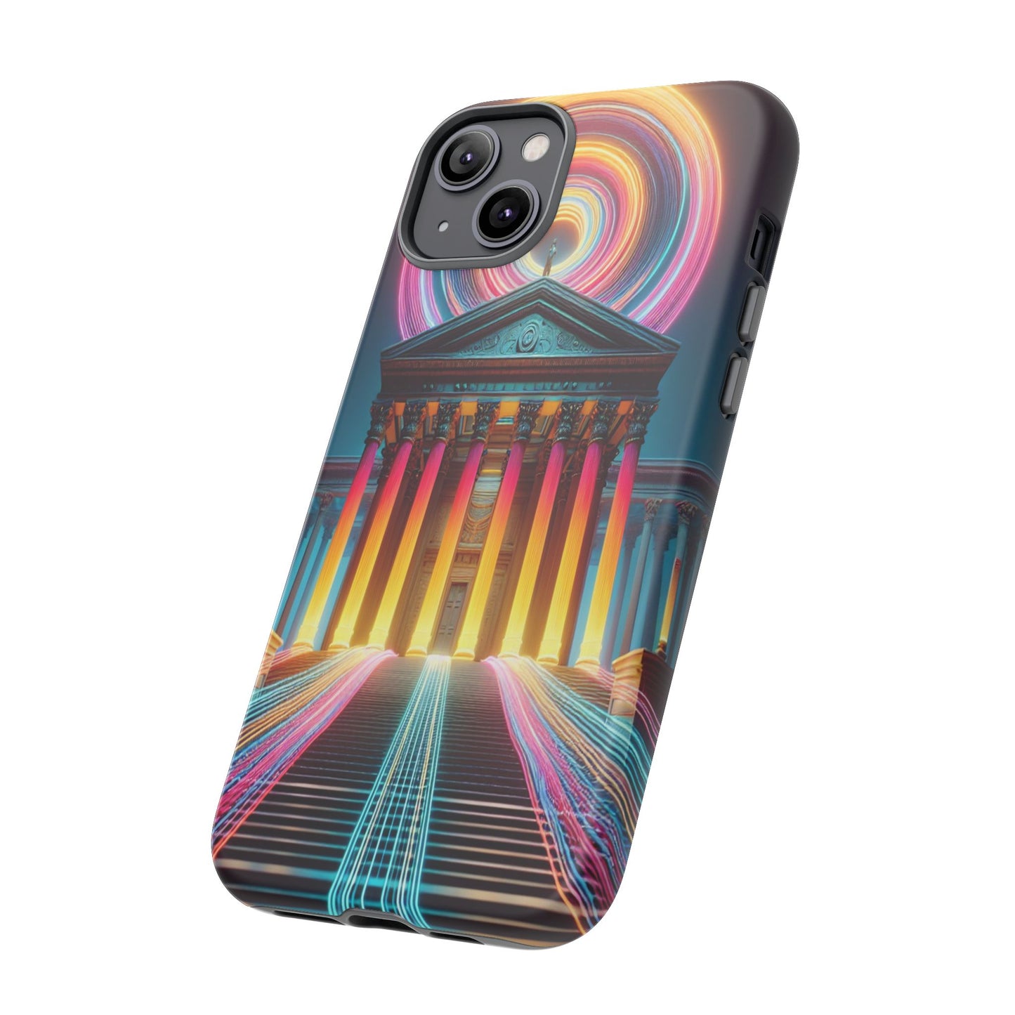 Illuminated Landmark with Colorful Trails - Phone Case