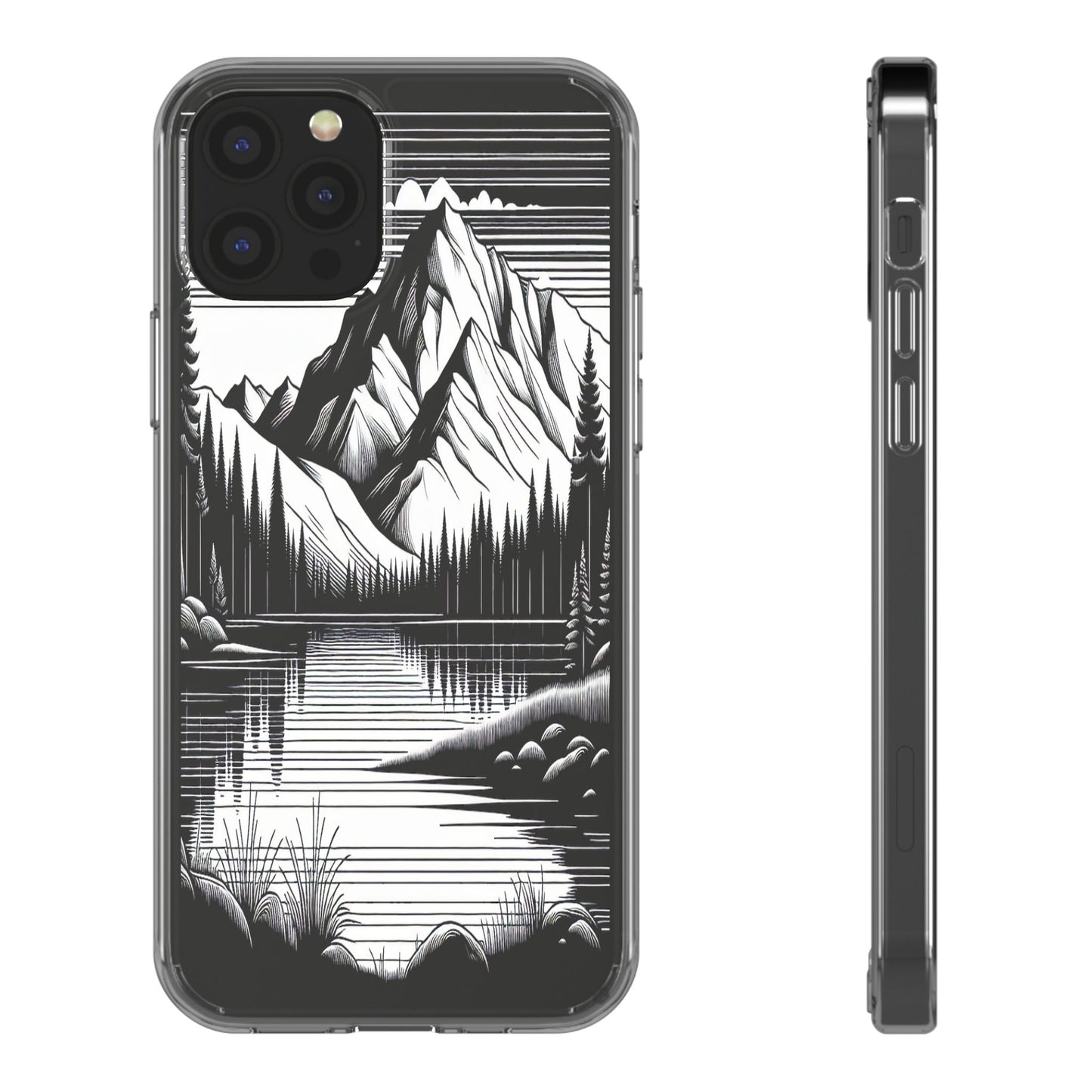 Transparent Majestic Landscape in Black and White Iphone Case Compatible With Iphone 16 15 14 - Clear Phone Cover