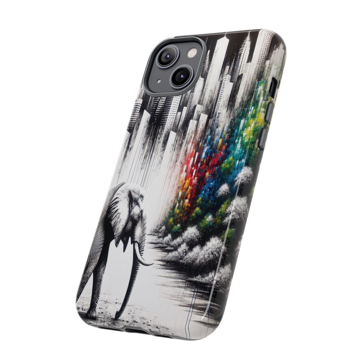 Protective Elephant's Journey Through the Cityscape Iphone Case Compatible With Iphone 16 15 14 - Phone Cover