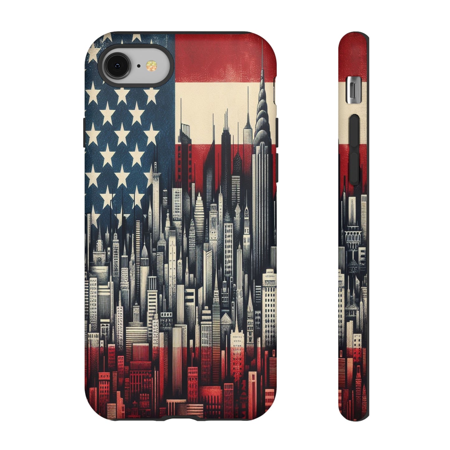 Protective Cityscape with Stars and Stripes Iphone Case Compatible With Iphone 16 15 14 - Phone Cover