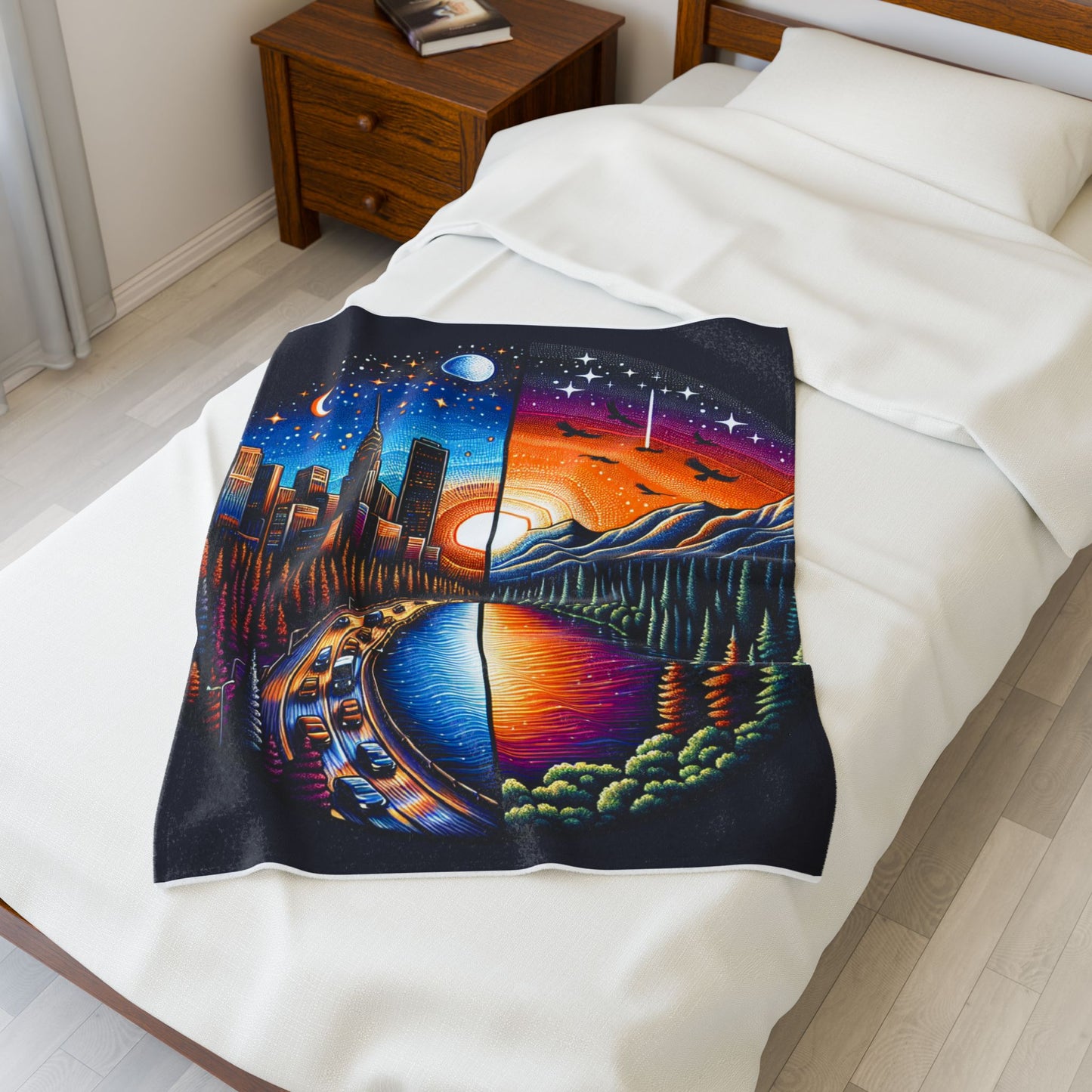 Dual Realities of Day and Night - Plush Blanket