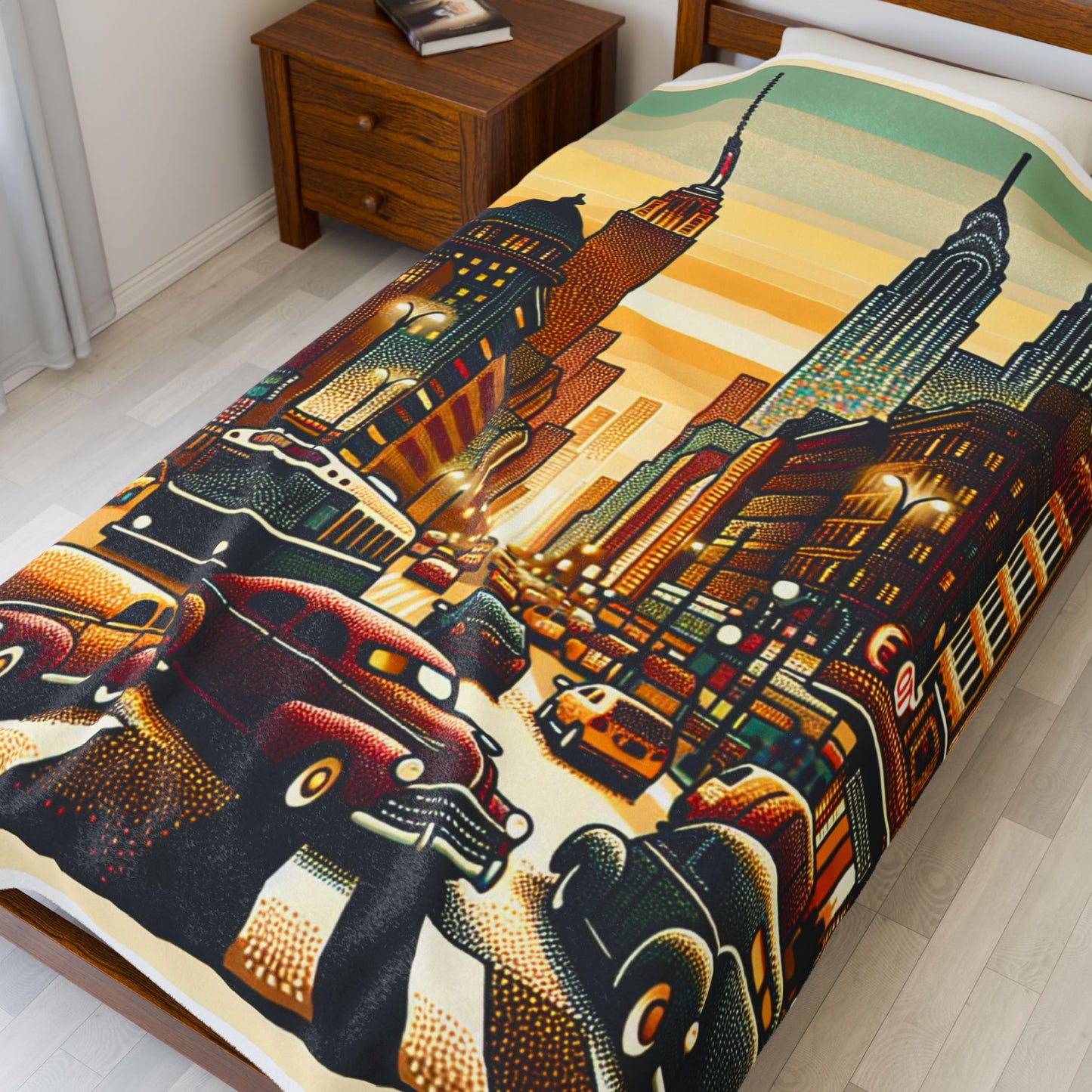 Bustling Streetscape at Dusk - Plush Blanket