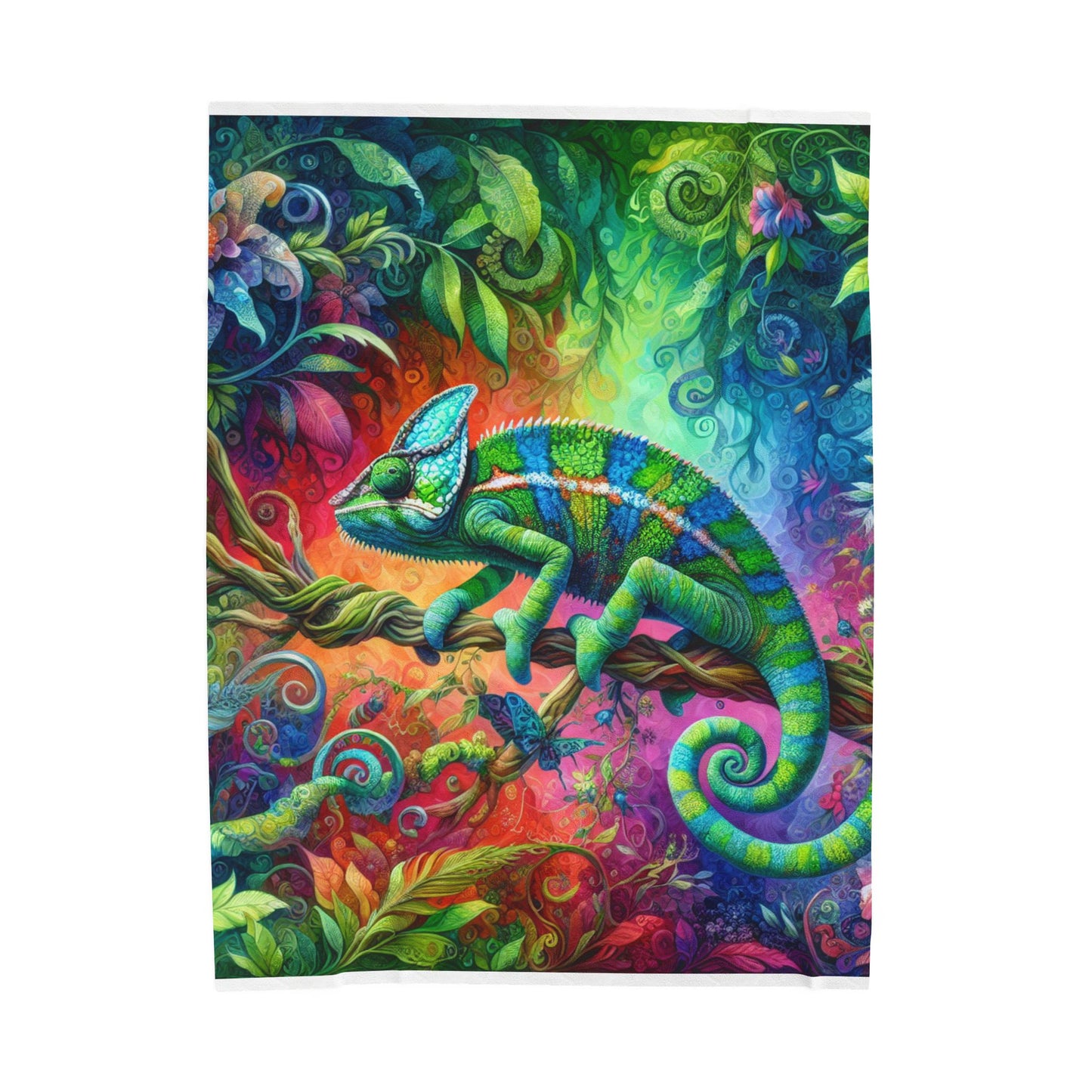 Chameleon in a Lush Jungle - Plush Blanket