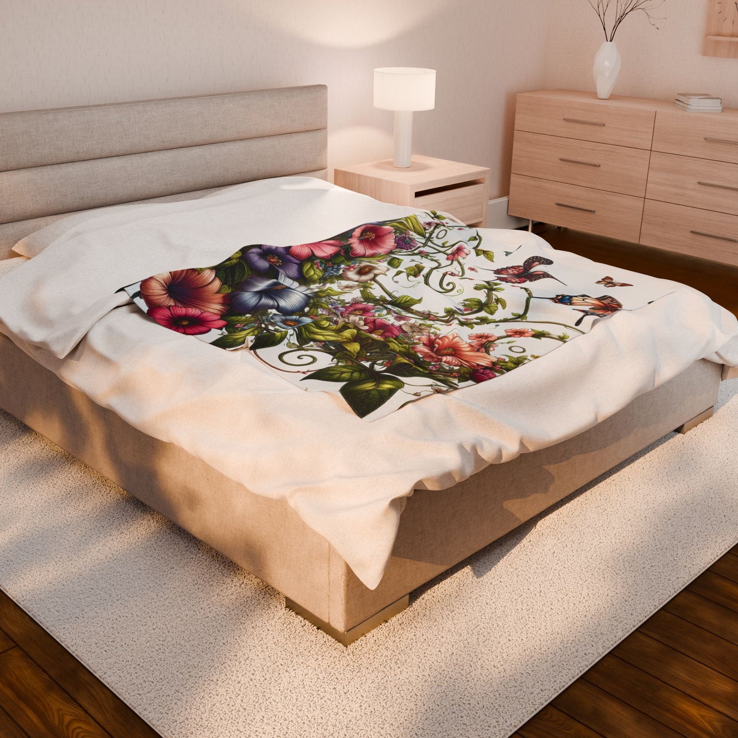 Butterflies and Springtime Blooms- Plush Blanket
