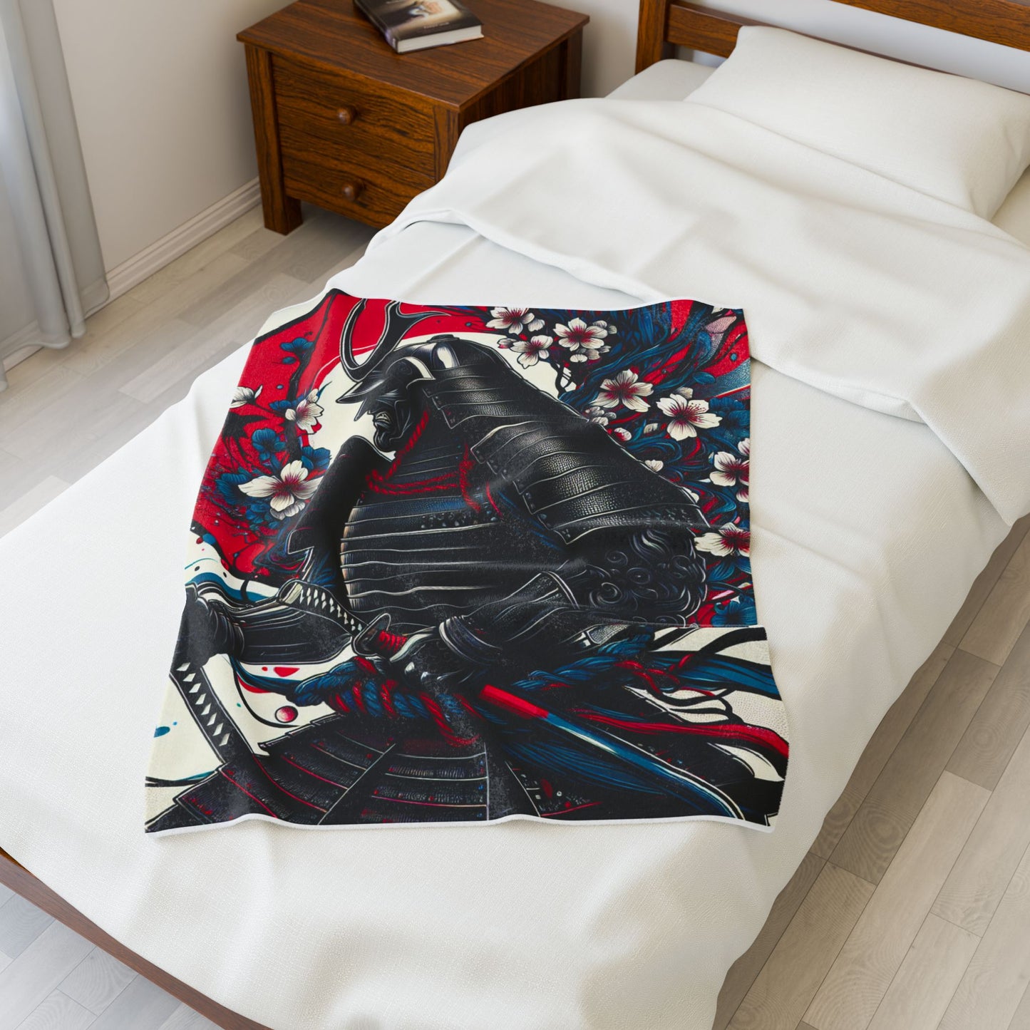 Samurai in Blooming Battle Gear - Plush Blanket