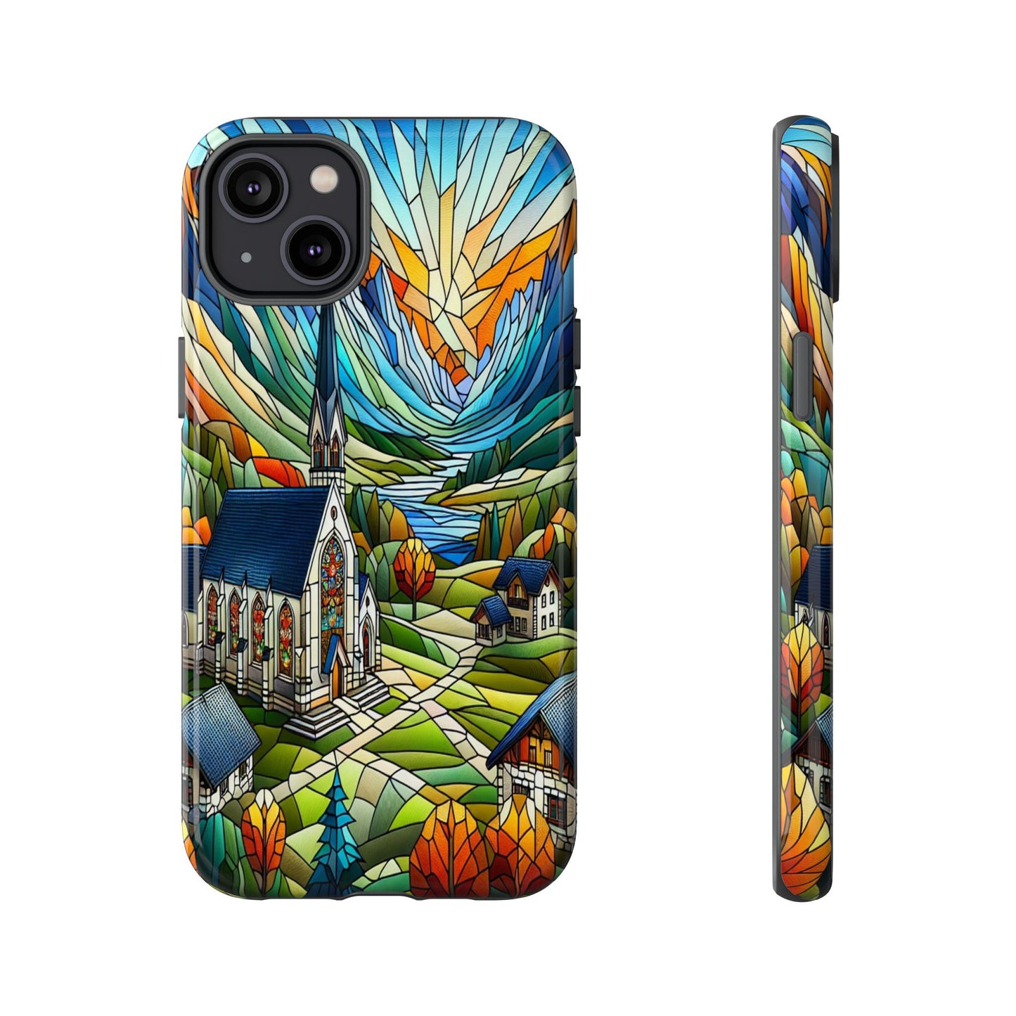 Stained Glass Countryside Scene - Phone Case
