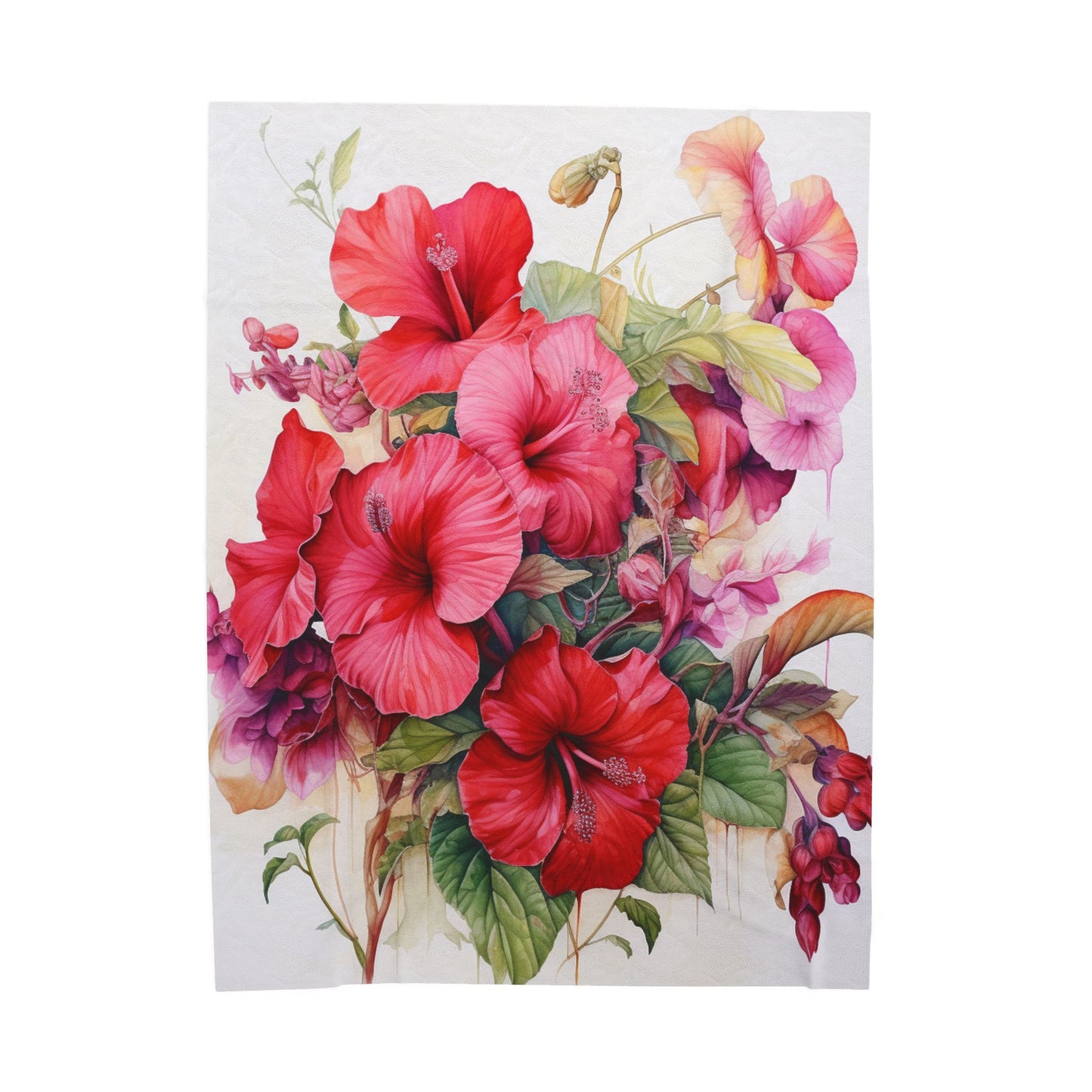 Vibrant Hibiscus Bloom Harmony- Plush Blanket