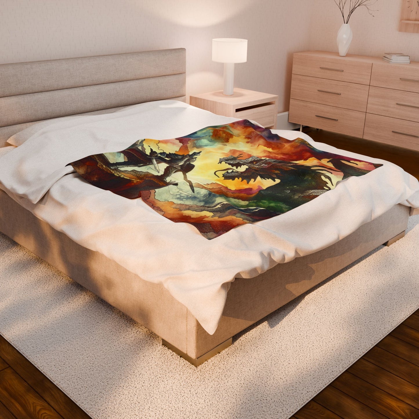Knight and Dragon Showdown - Plush Blanket