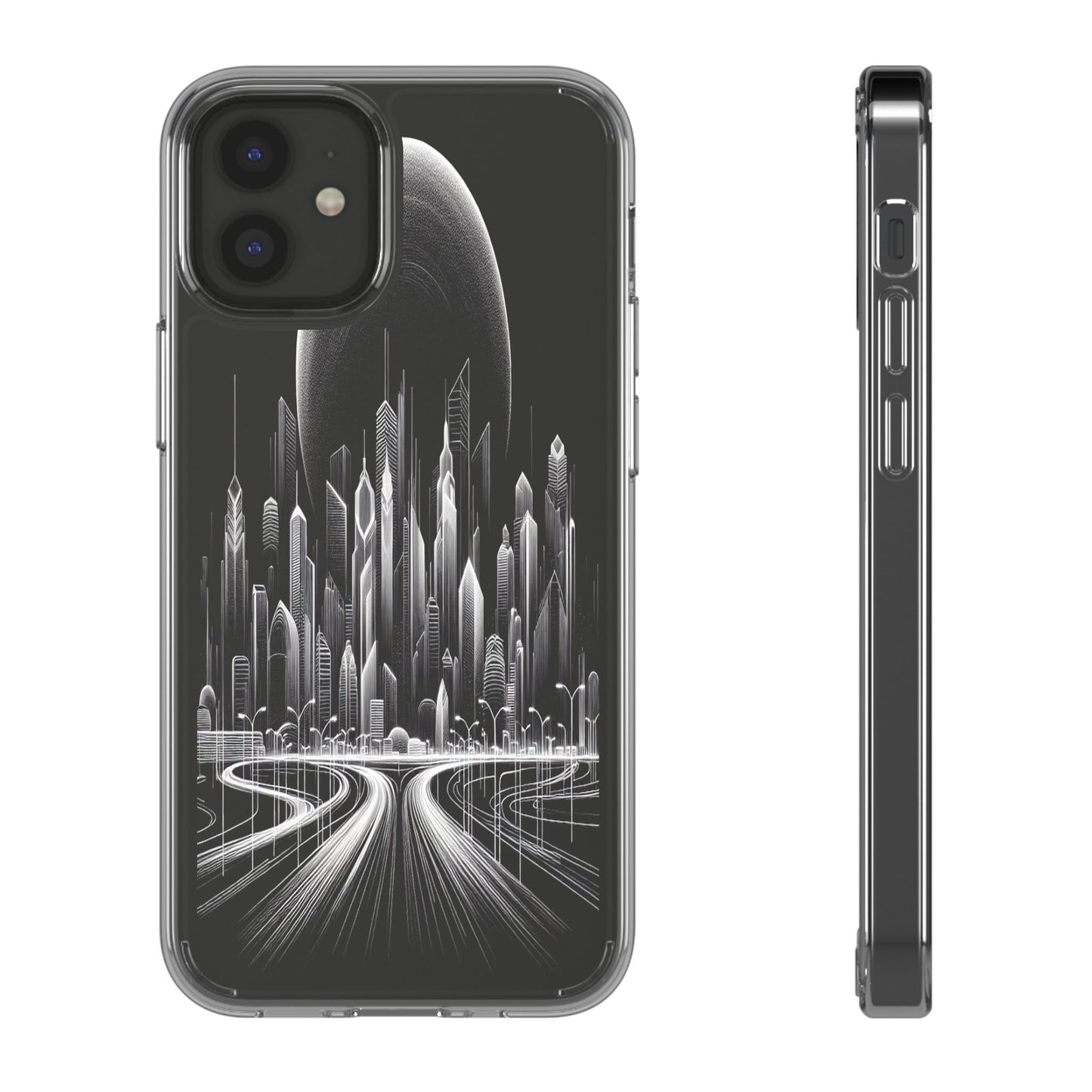 Transparent Futuristic Skyline Journey Iphone Case Compatible With Iphone 16 15 14 - Clear Phone Cover
