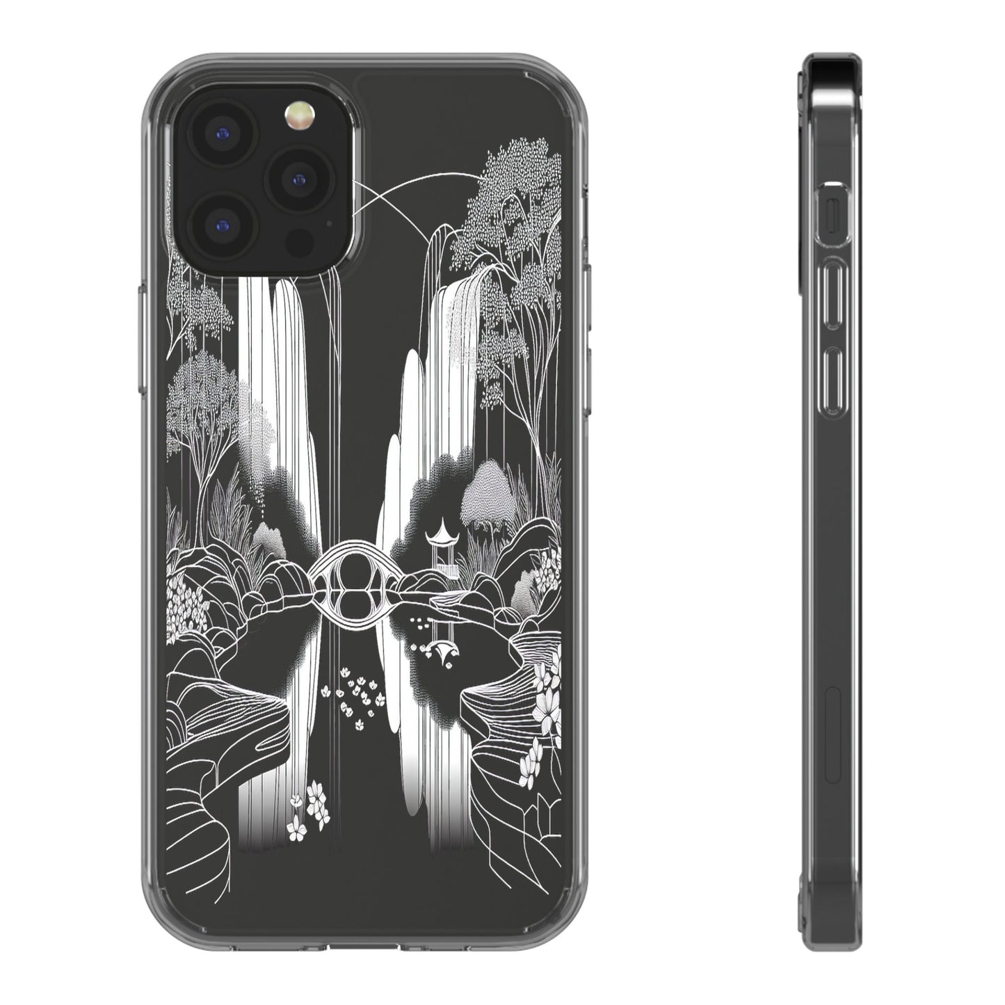 Transparent Waterfall Bridge Scene Iphone Case Compatible With Iphone 16 15 14 - Clear Phone Cover