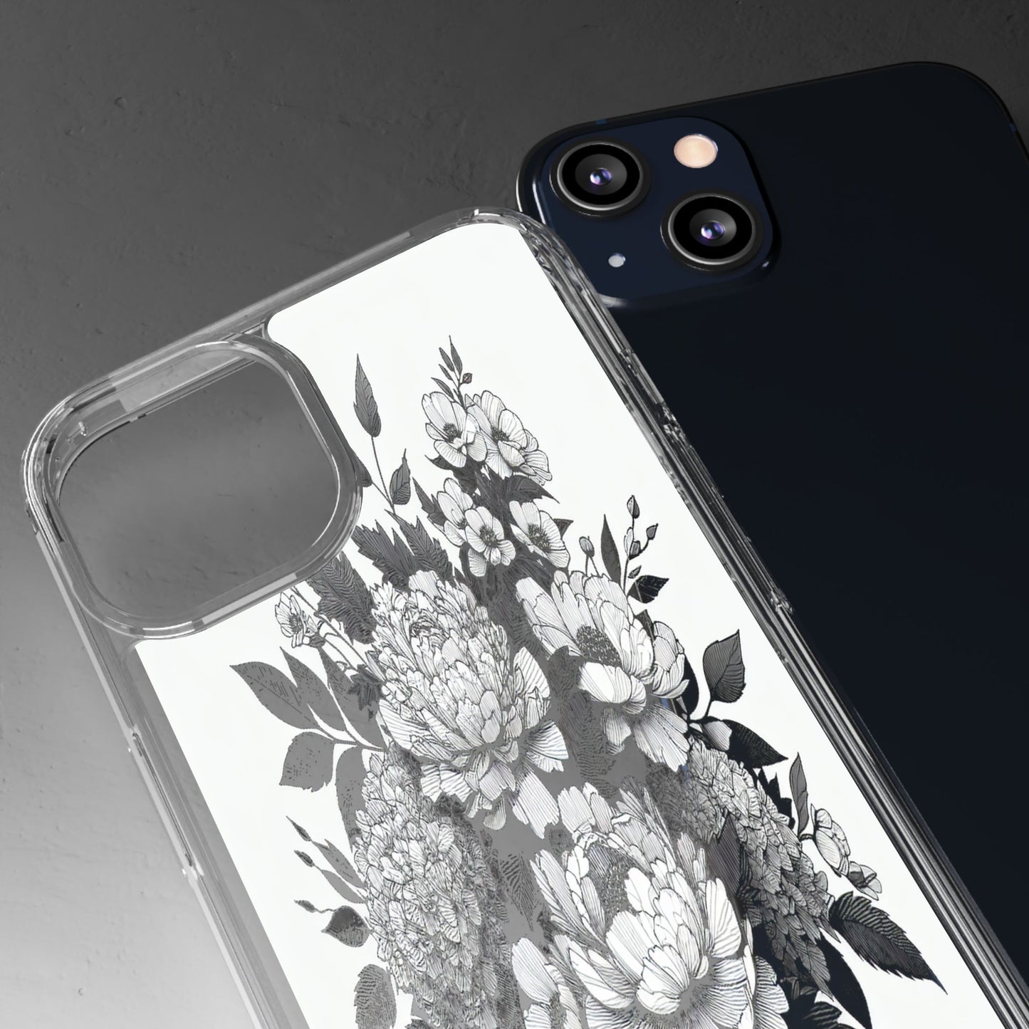 Transparent Floral Arrangement in Black and White Iphone Case Compatible With Iphone 16 15 14 - Clear Phone Cover