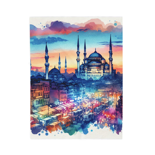 Bustling Evening in the Bazaar - Plush Blanket