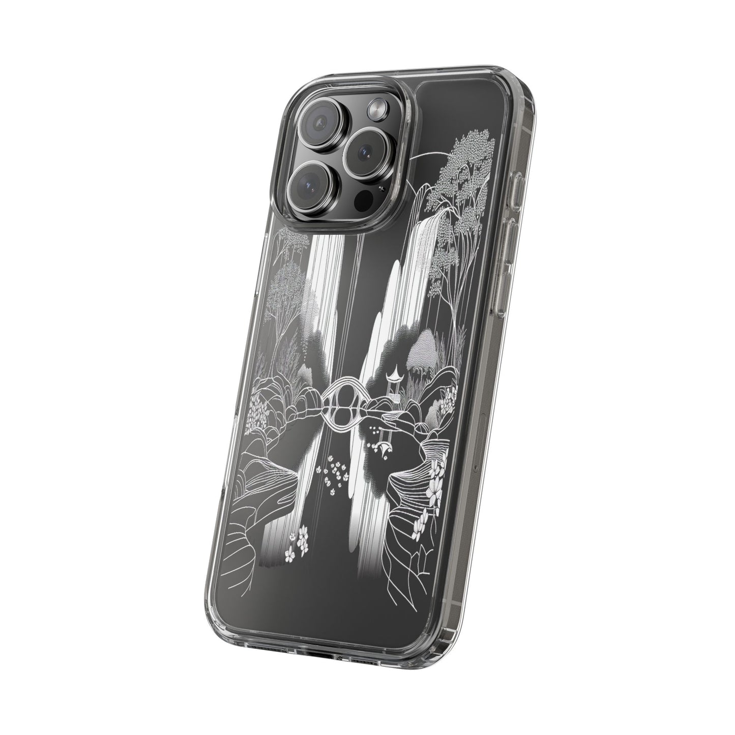 Transparent Waterfall Bridge Scene Iphone Case Compatible With Iphone 16 15 14 - Clear Phone Cover