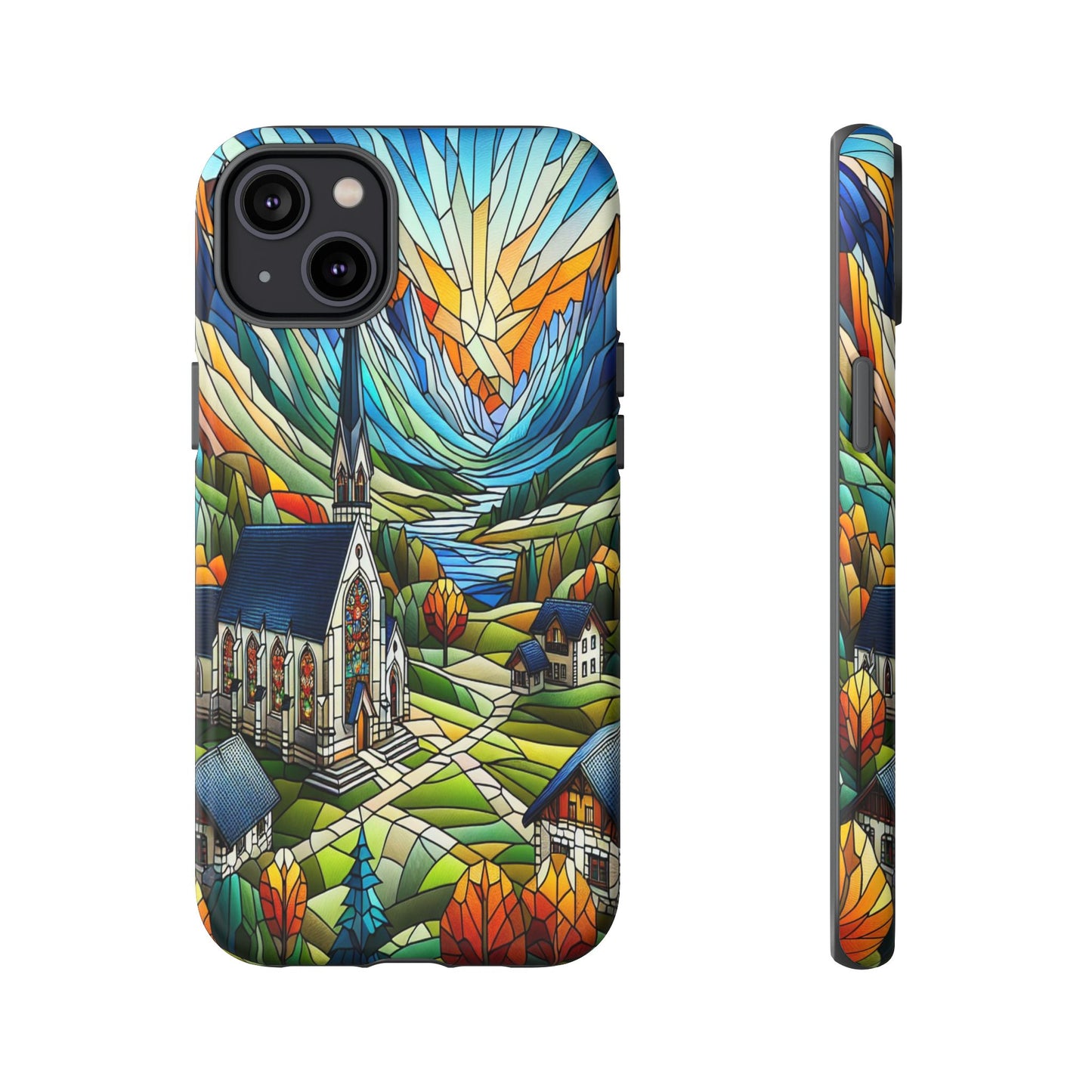 Stained Glass Countryside Scene - Phone Case