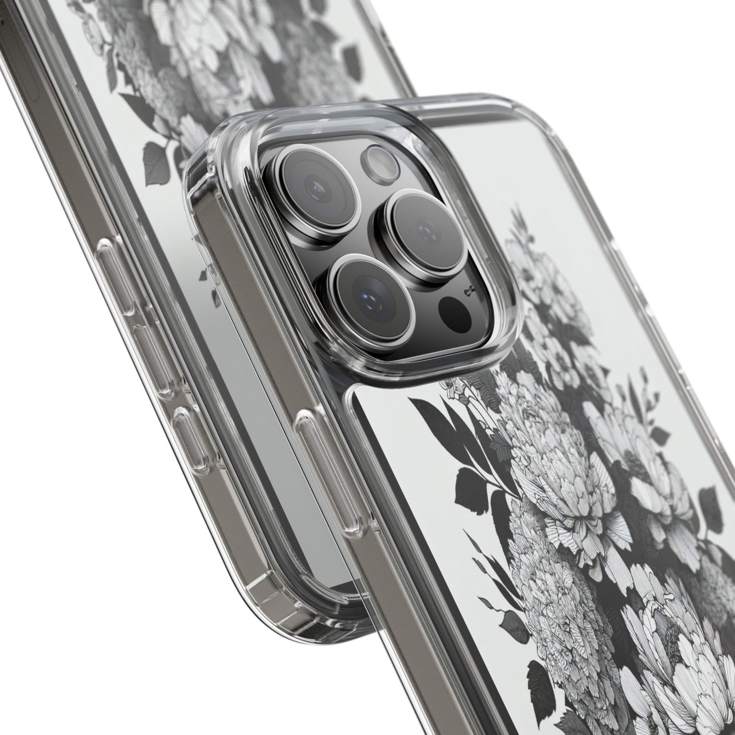 Transparent Floral Arrangement in Black and White Iphone Case Compatible With Iphone 16 15 14 - Clear Phone Cover