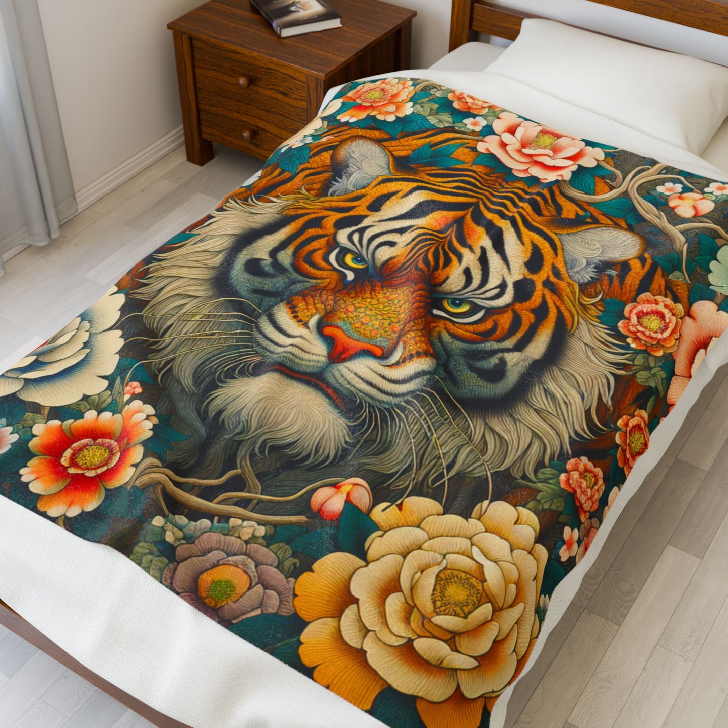 Tiger's Realm in Bloom - Plush Blanket