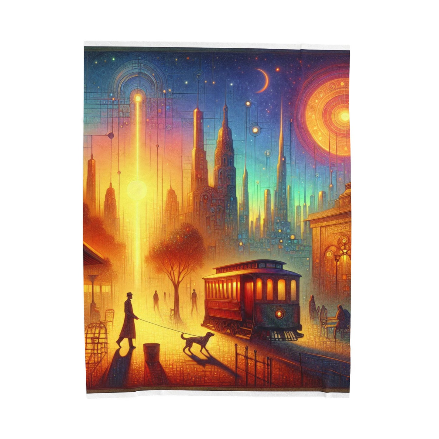 Evening Stroll in the Illuminated City - Plush Blanket