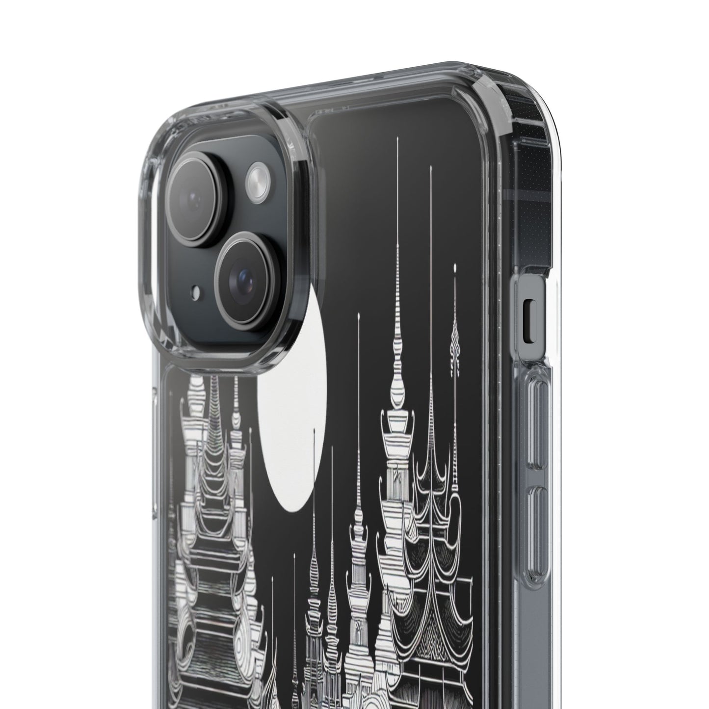 Transparent Temple Silhouette Under Bright Moon Iphone Case Compatible With Iphone 16 15 14 - Clear Phone Cover