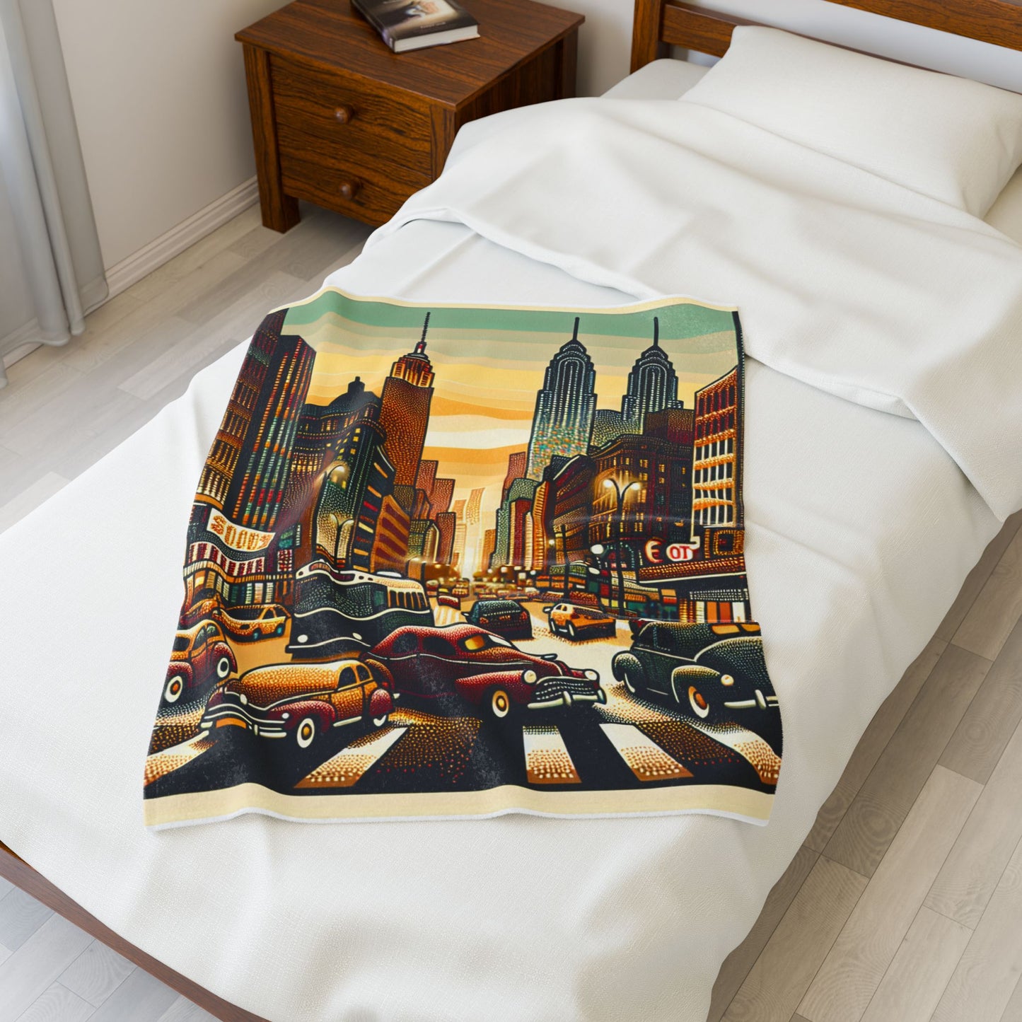 Bustling Streetscape at Dusk - Plush Blanket