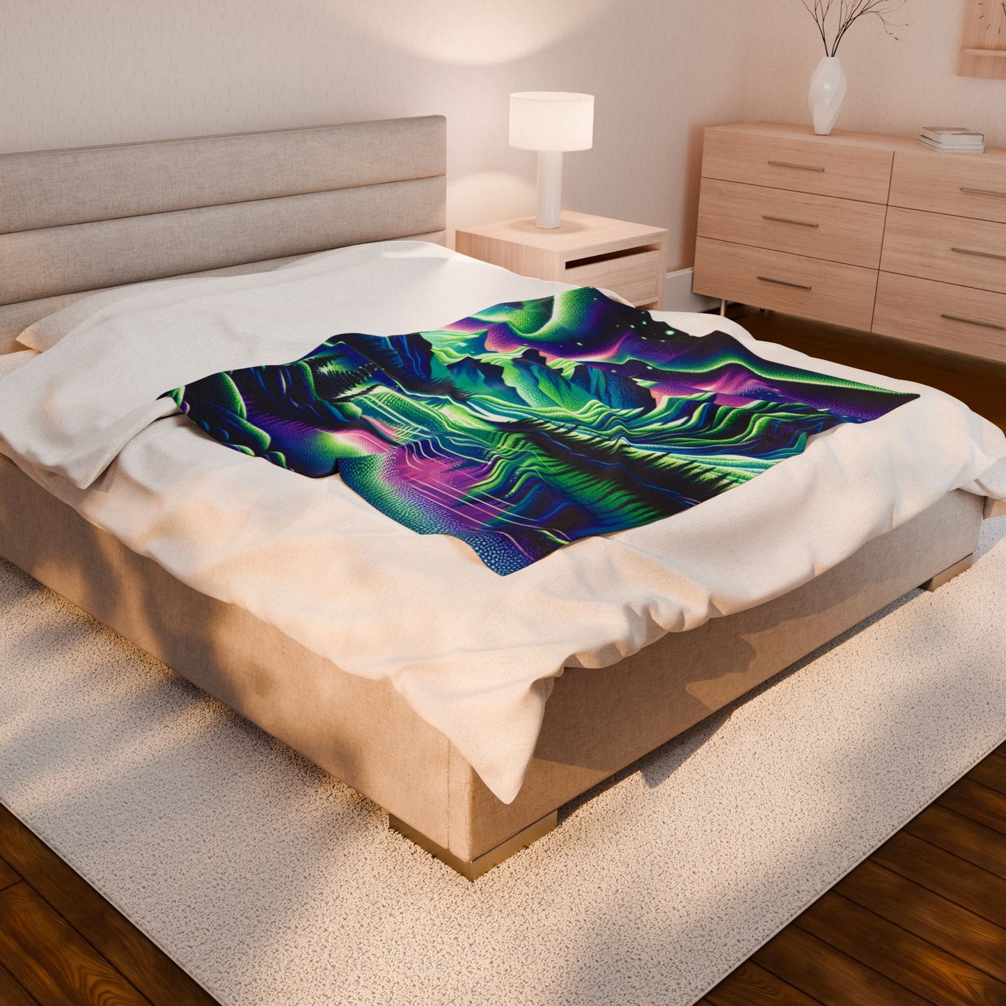 Northern Lights Above the Peaks - Plush Blanket