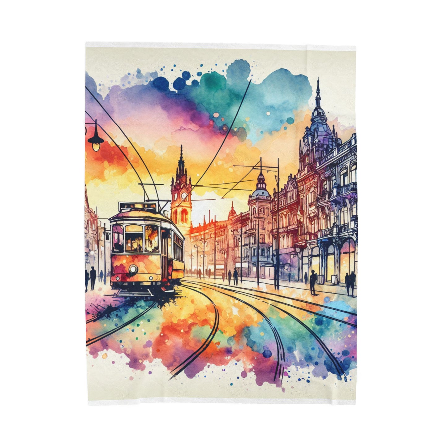 Tramway Journey Through Artistic Streets - Plush Blanket