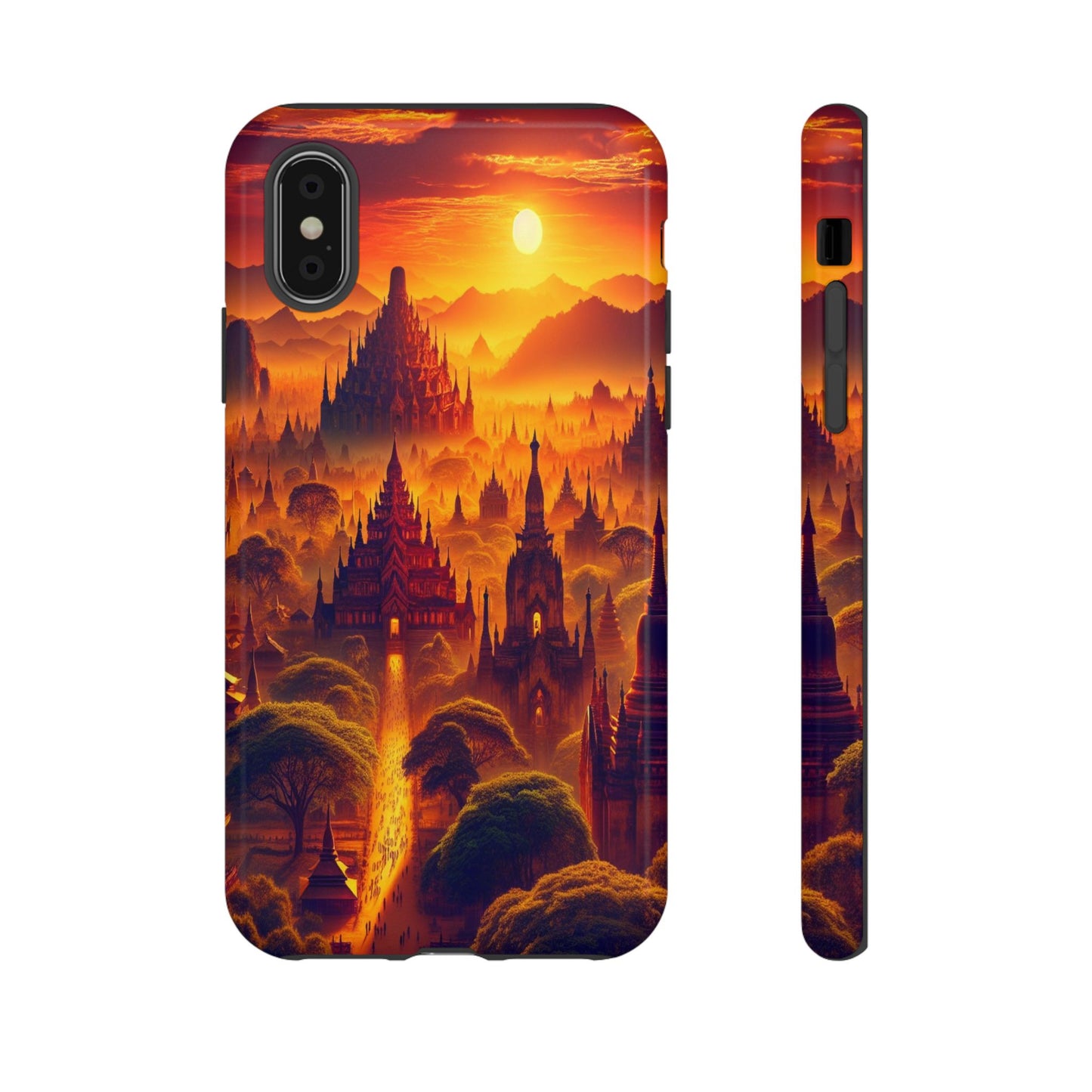 Golden Horizon of Mystical Pagodas - Phone Case