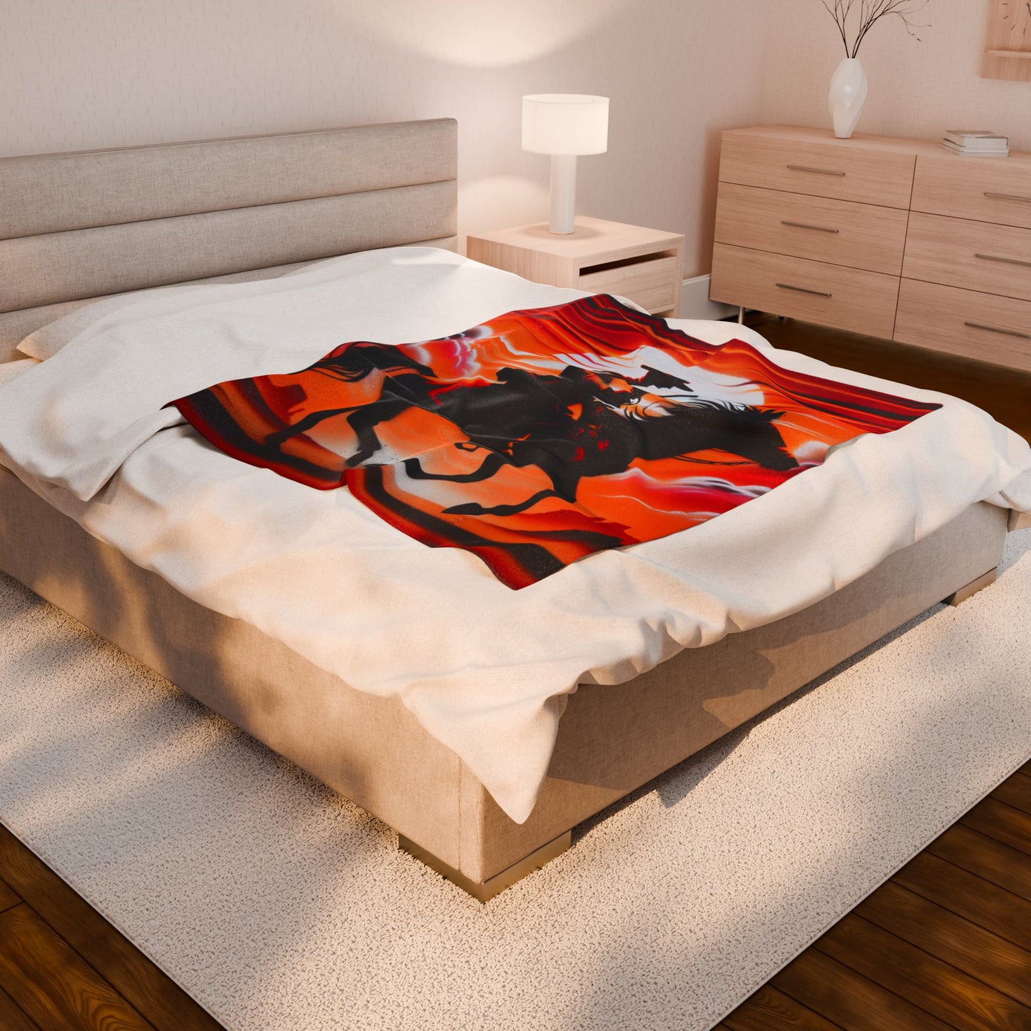 Rider in Fiery Landscape - Plush Blanket