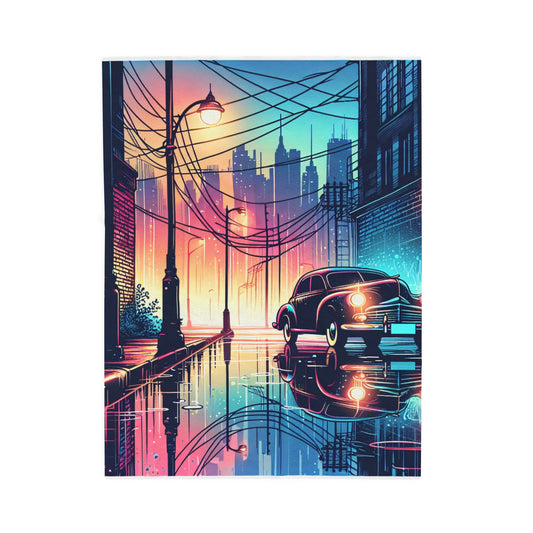 Evening Glow in the City Streets - Plush Blanket