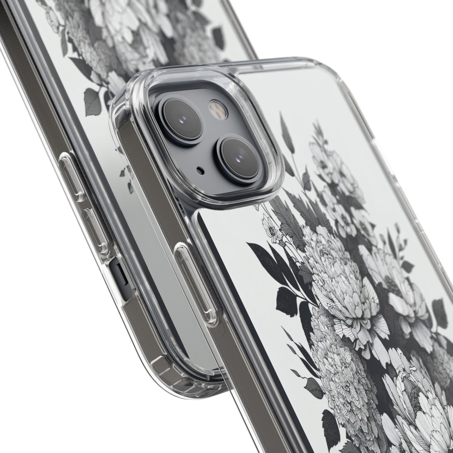 Transparent Floral Arrangement in Black and White Iphone Case Compatible With Iphone 16 15 14 - Clear Phone Cover