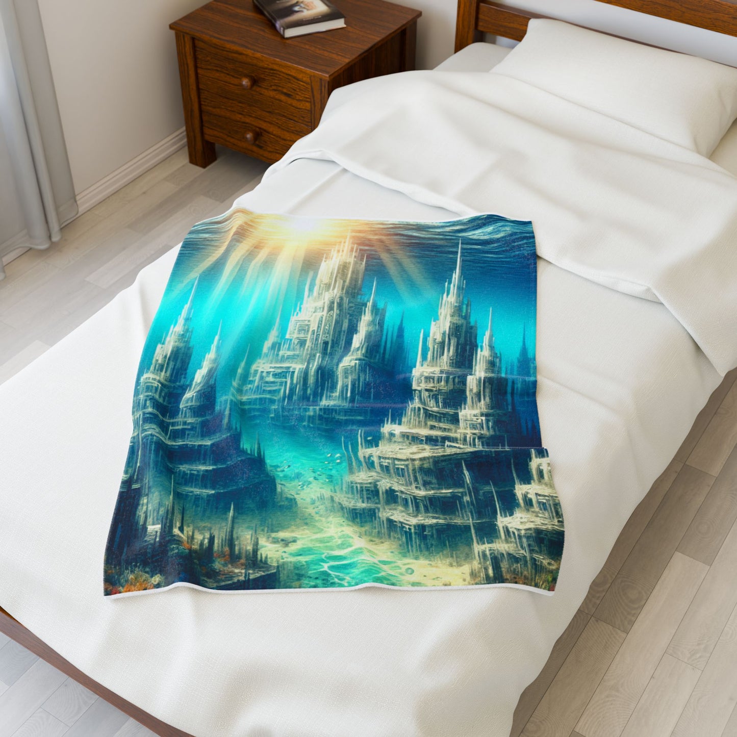 Underwater Cityscape Odyssey - Plush Blanket