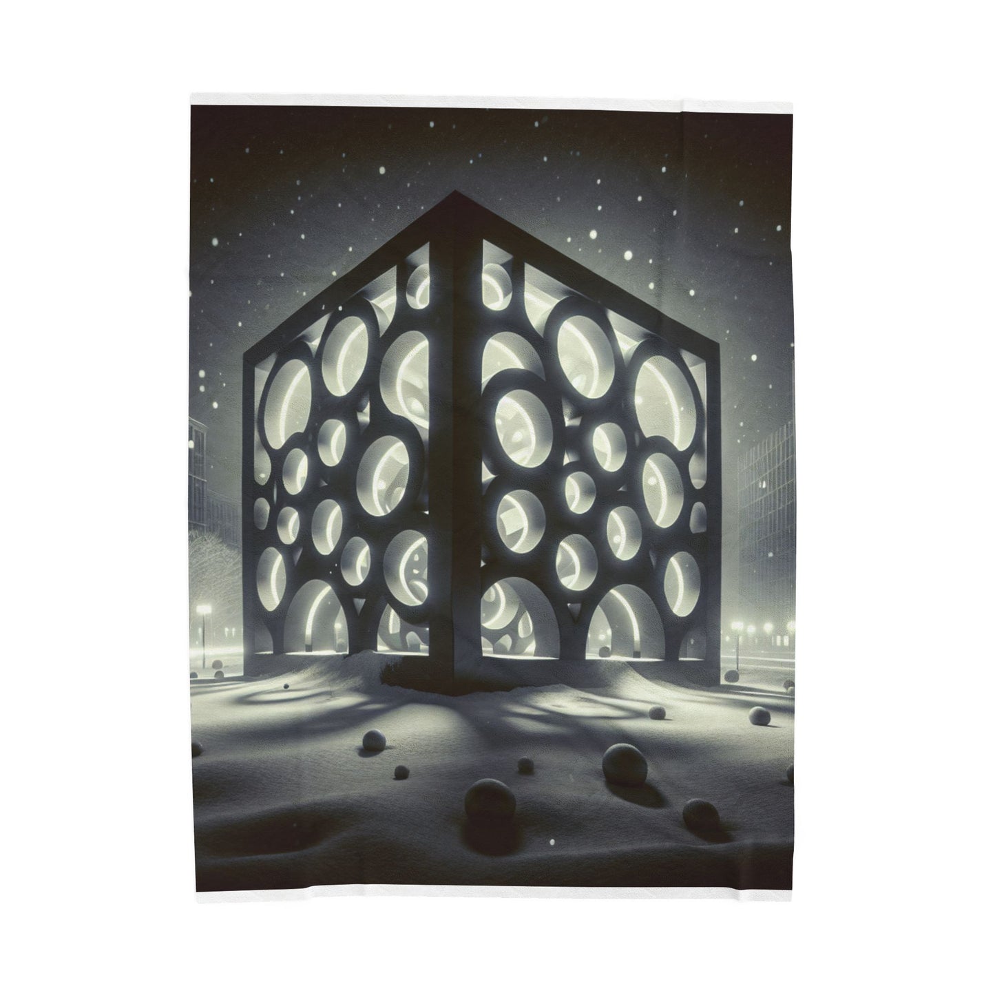 Illuminated Winter Cube Scene - Plush Blanket