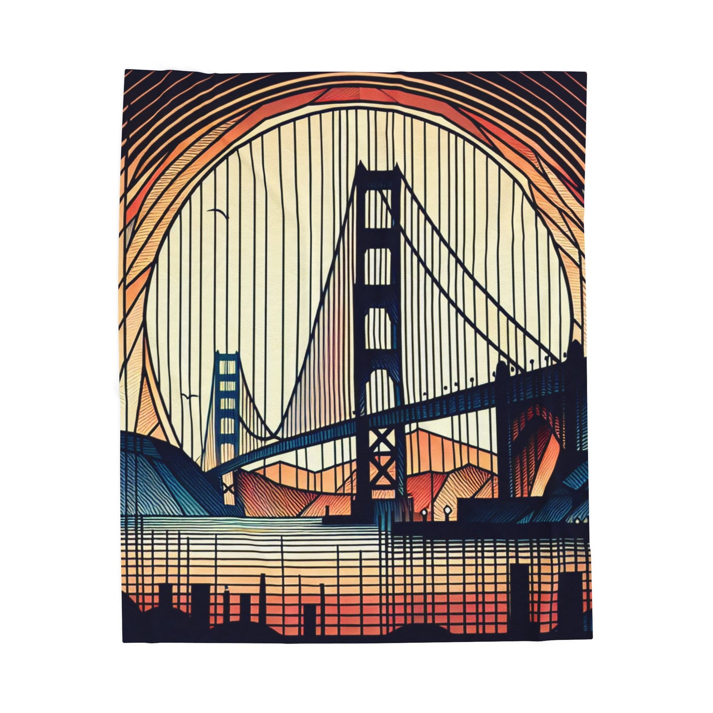 Golden Gate Graphic Panorama- Plush Blanket