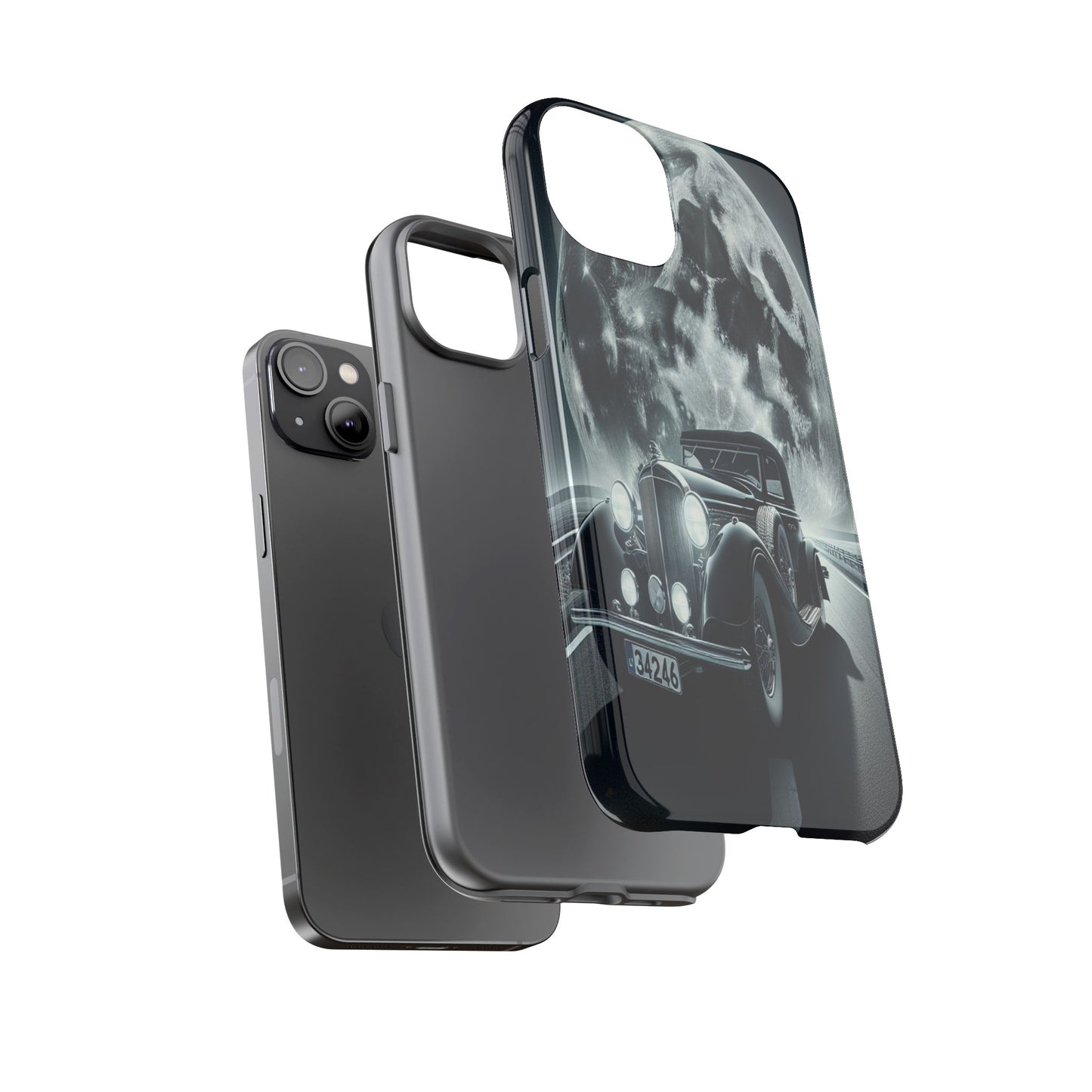 Moonlit Journey with Classic Car - Phone Case