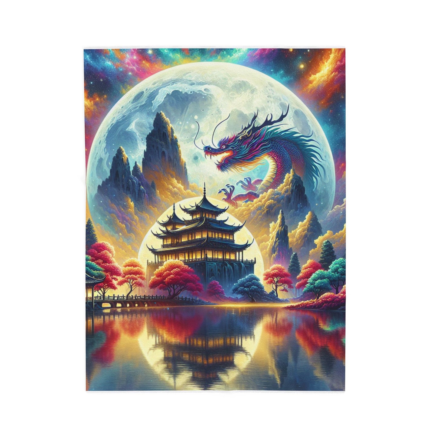 Dragon's Enclave Under the Radiant Moon - Plush Blanket