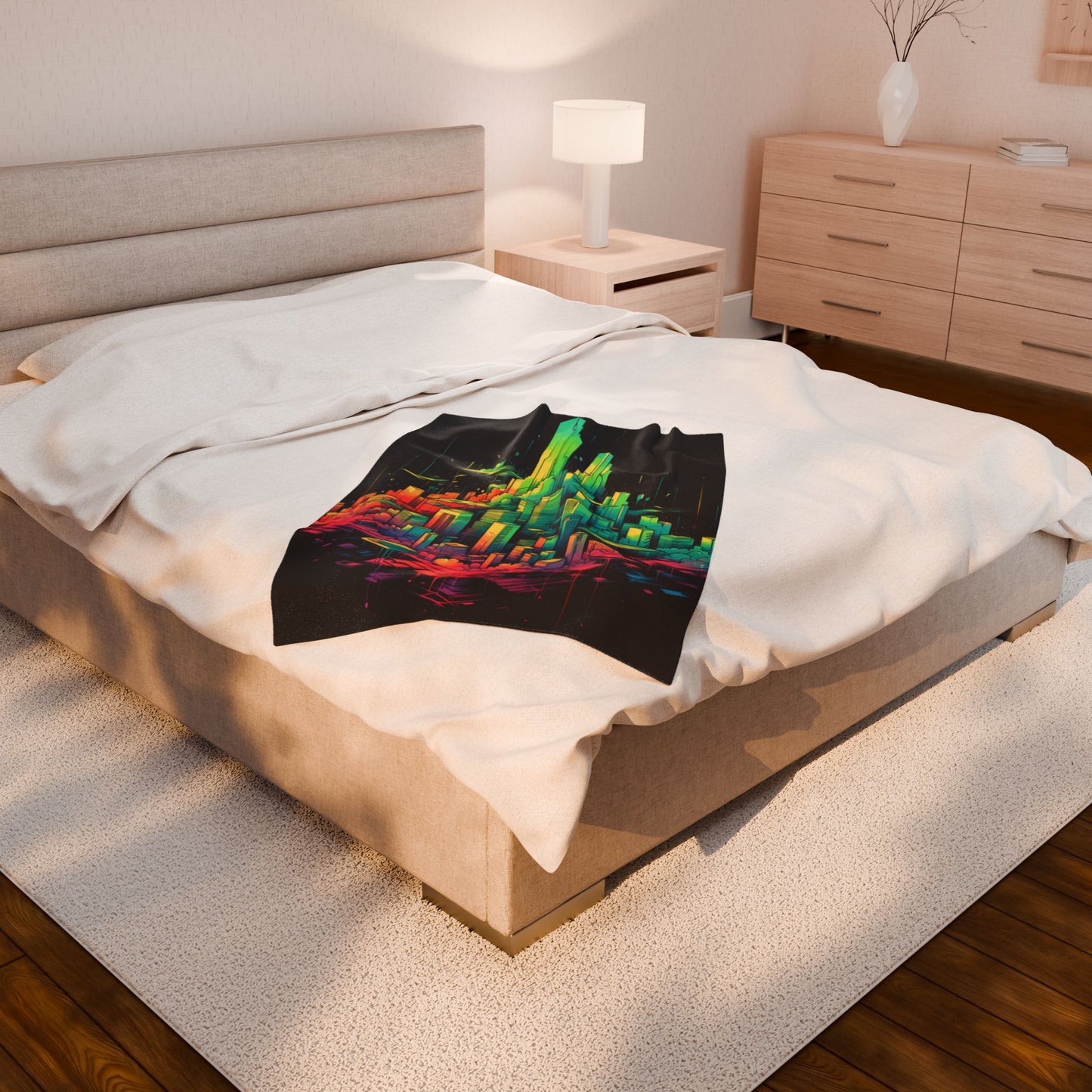 Neon Metropolis Dreamscape- Plush Blanket