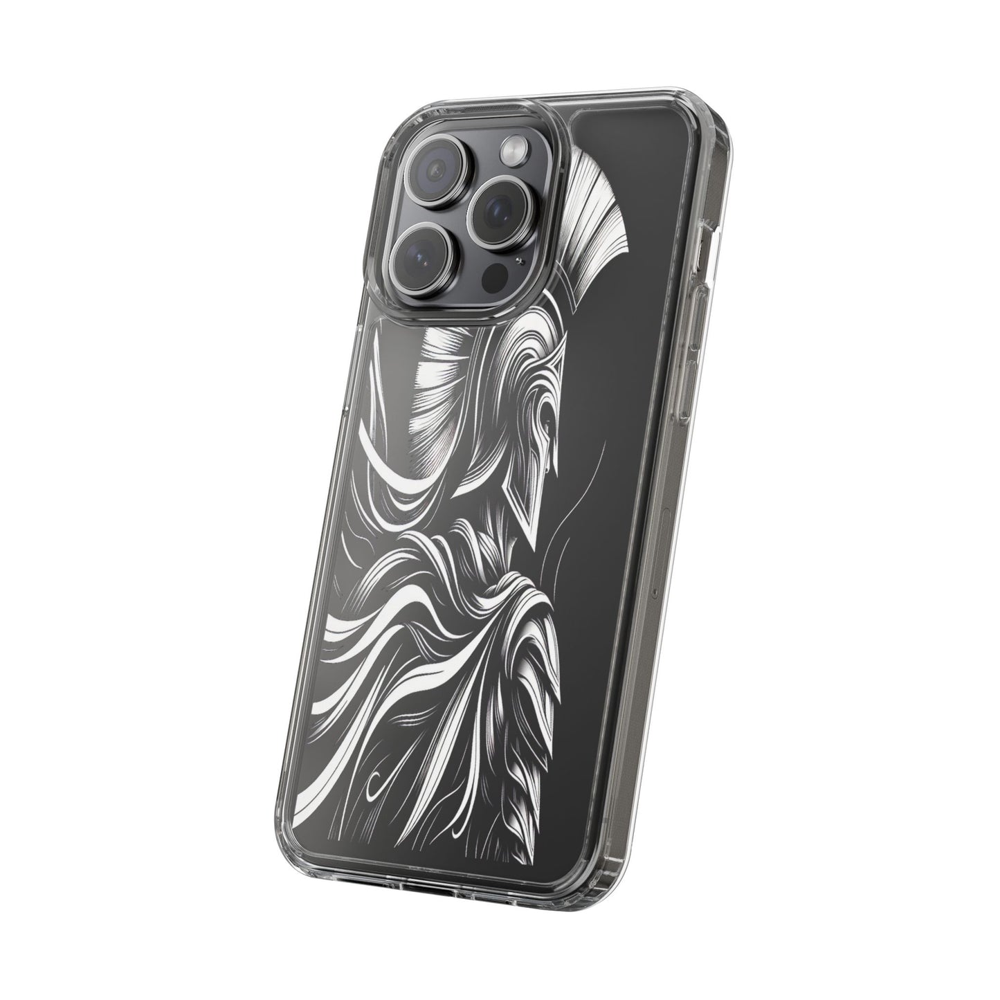 Transparent Helmeted Sentinel in Monochrome Motion Iphone Case Compatible With Iphone 16 15 14 - Clear Phone Cover