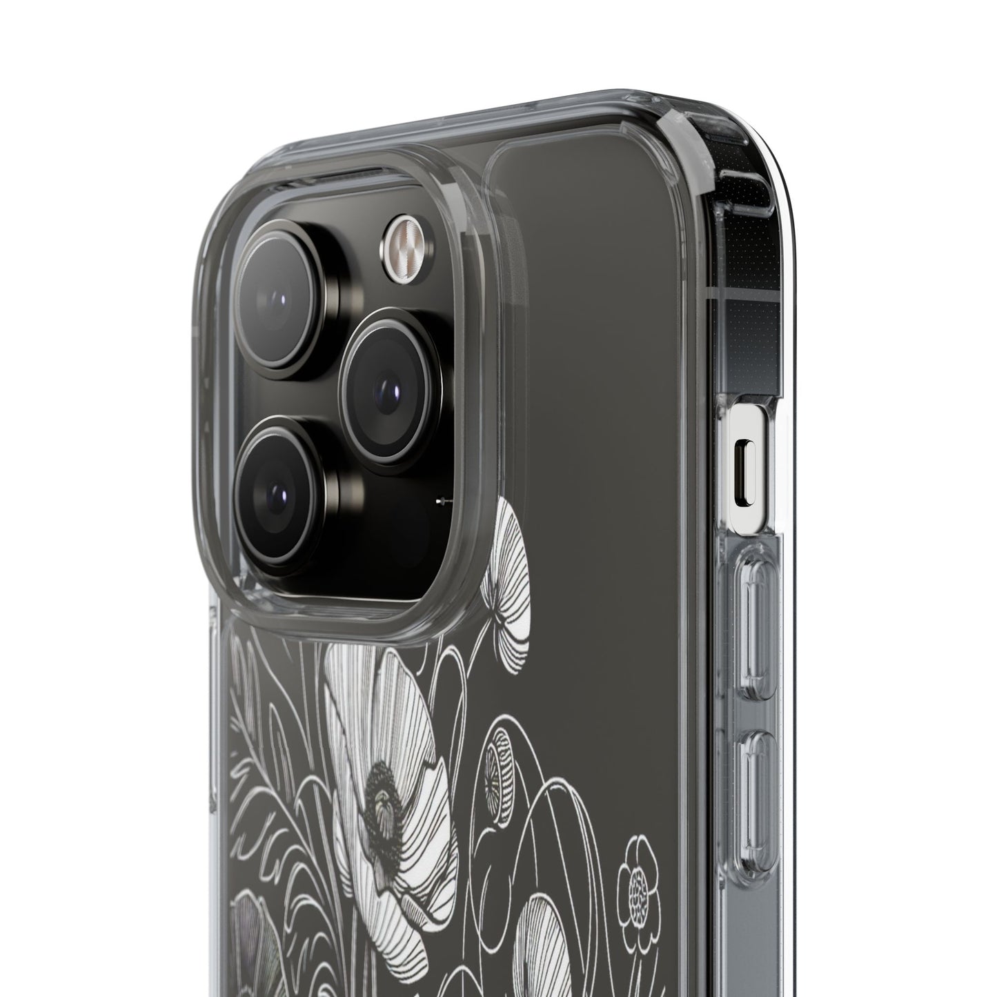 Transparent Black and White Floral Design Iphone Case Compatible With Iphone 16 15 14 - Clear Phone Cover