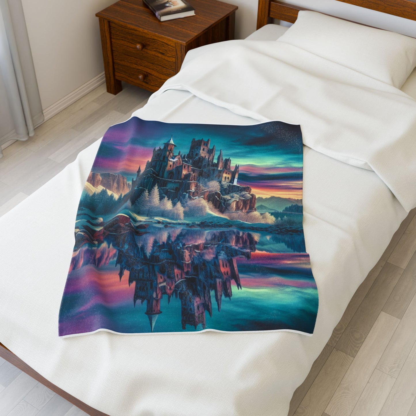 Winter Castle at Lakeside - Plush Blanket