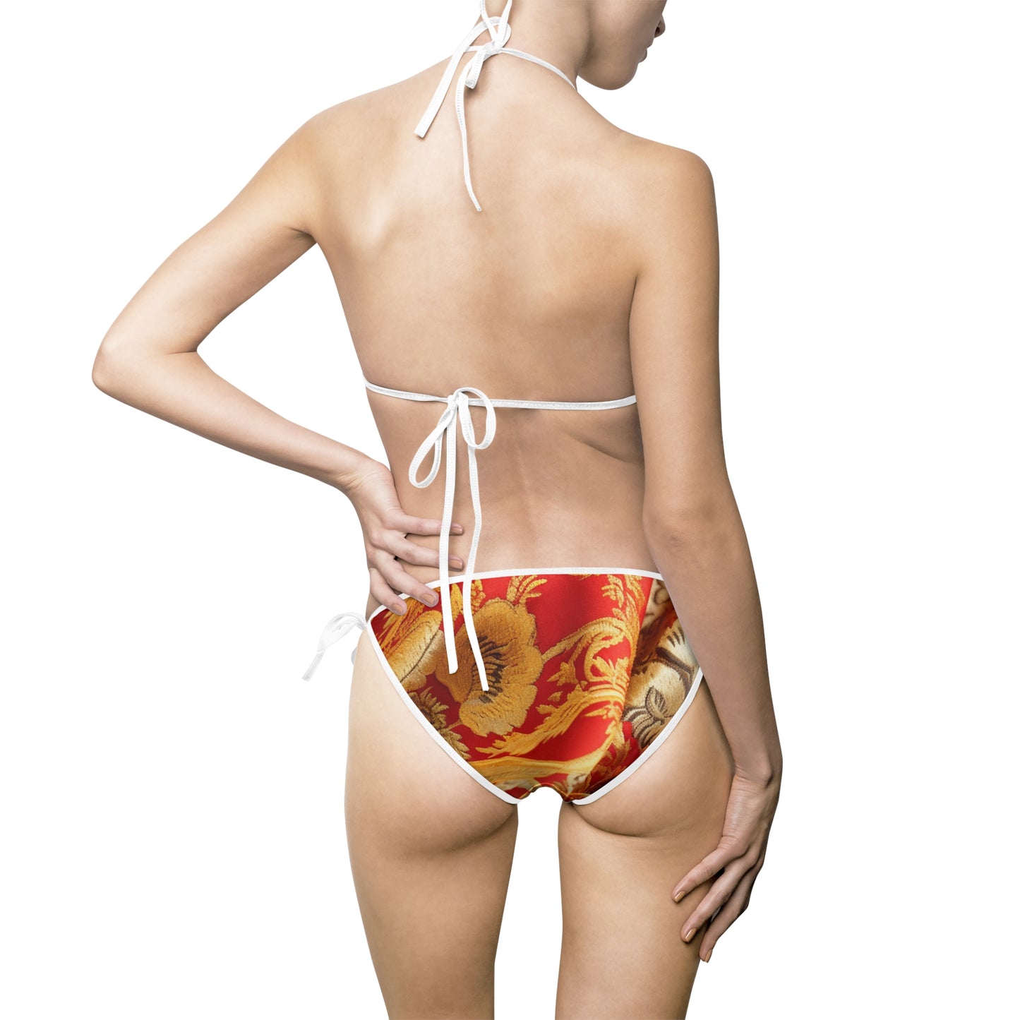 Women's Opulent Textures of Gold and Red Bikini Swimsuit