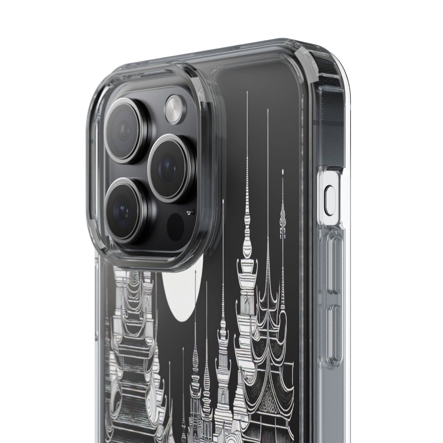 Transparent Temple Silhouette Under Bright Moon Iphone Case Compatible With Iphone 16 15 14 - Clear Phone Cover