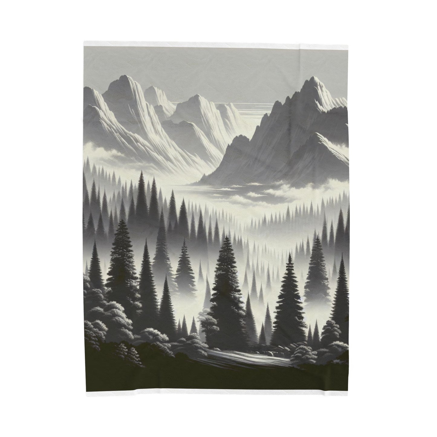 Enigmatic Peaks in Misty Morning - Plush Blanket
