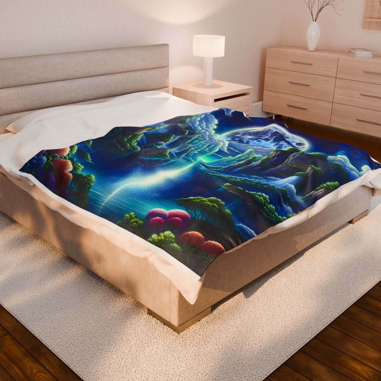 Moonlit Realm of Tranquility - Plush Blanket