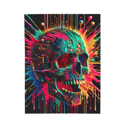 Neon Circuit Skull - Plush Blanket