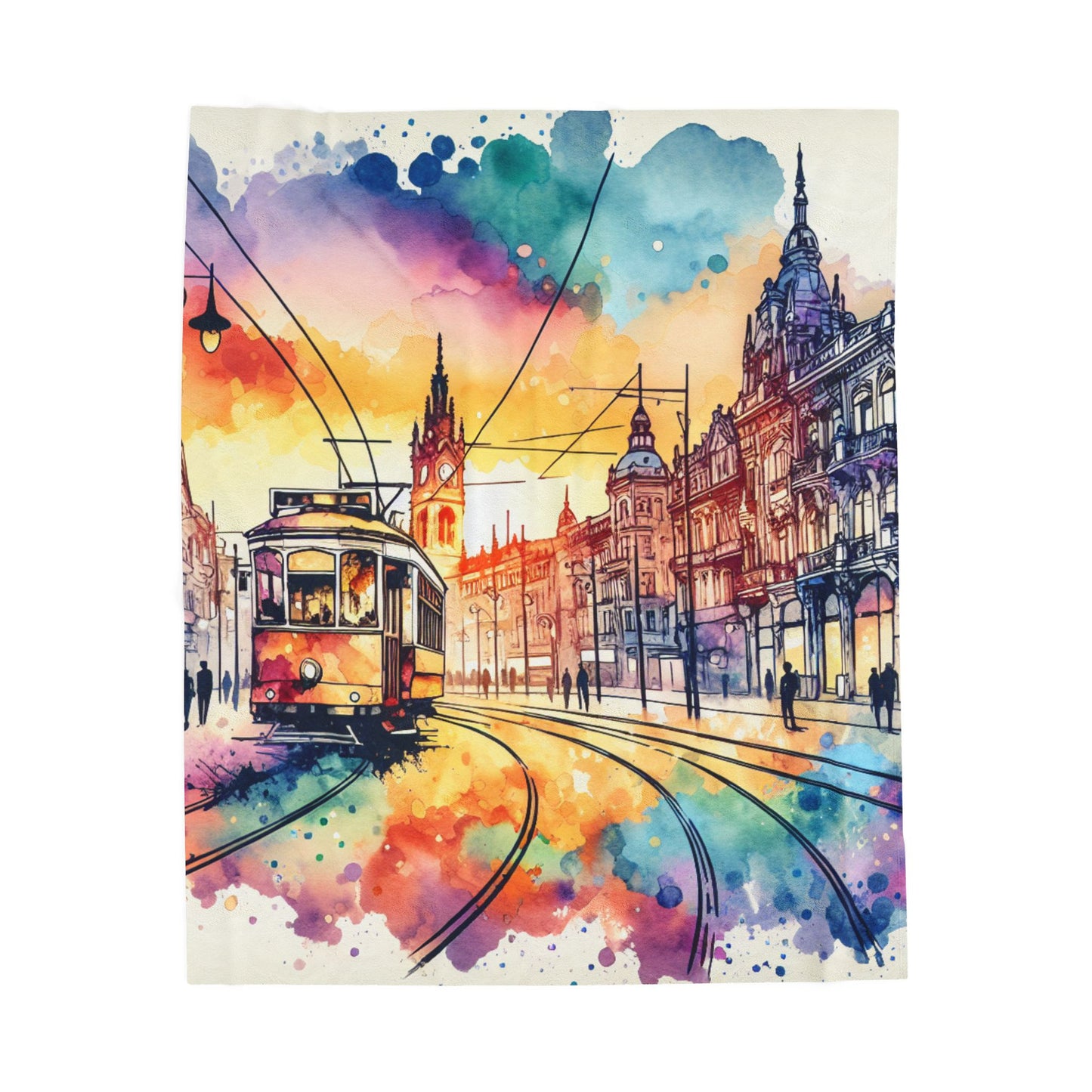 Tramway Journey Through Artistic Streets - Plush Blanket
