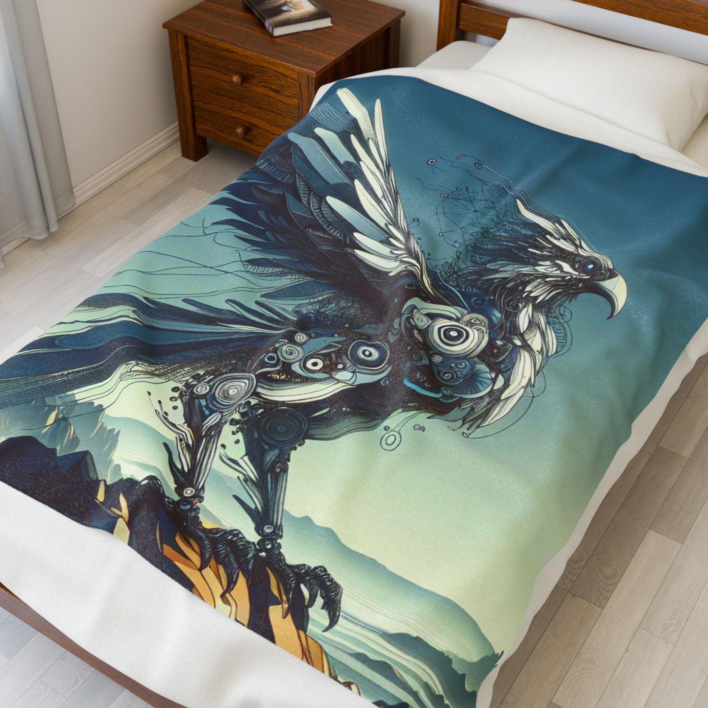 Mechanical Phoenix at Dawn - Plush Blanket