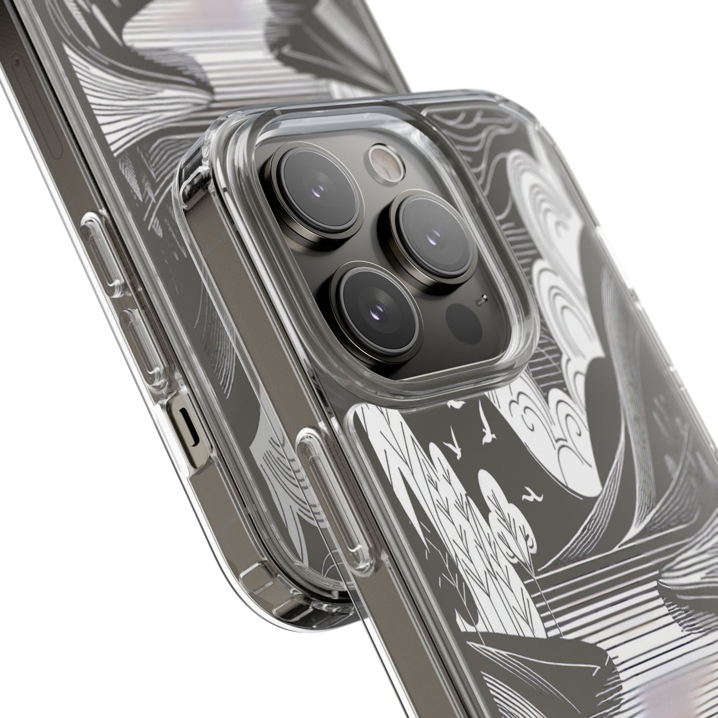 Transparent Black and White Landscape Illustration Iphone Case Compatible With Iphone 16 15 14 - Clear Phone Cover