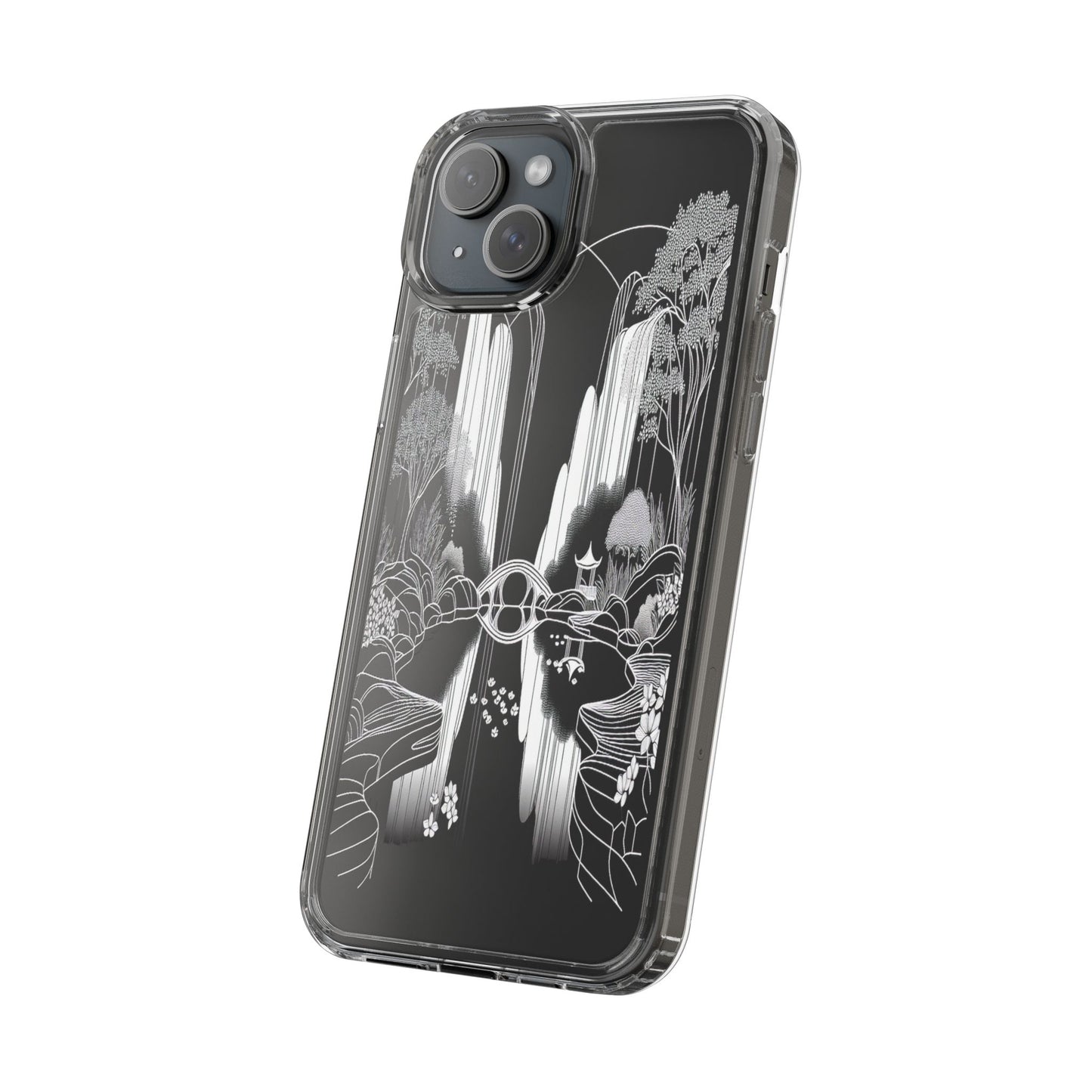 Transparent Waterfall Bridge Scene Iphone Case Compatible With Iphone 16 15 14 - Clear Phone Cover