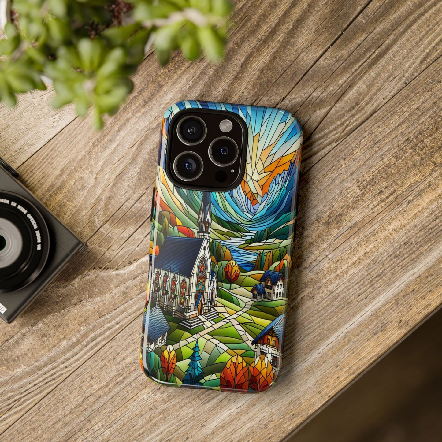 Stained Glass Countryside Scene - Phone Case